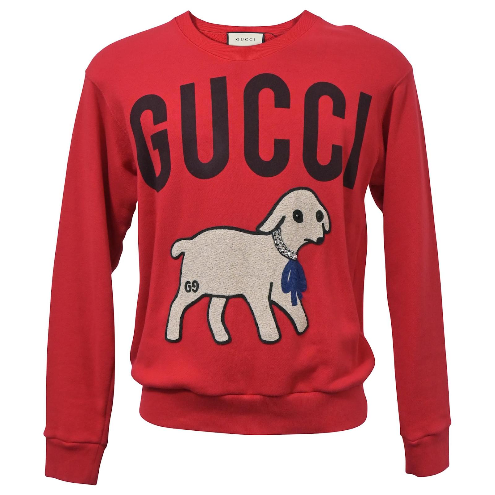 Gucci Crystal Embellished Lamb Sweater in Red Cotton