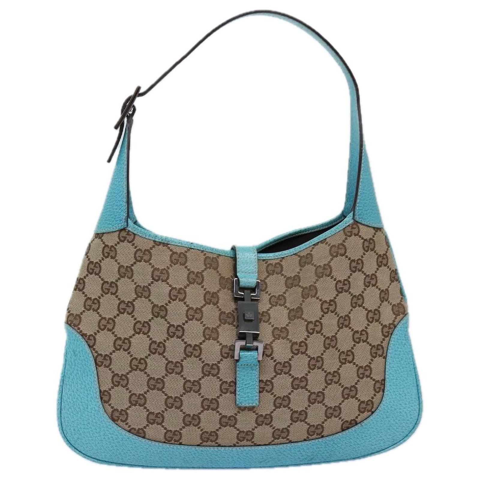 GUCCI Jackie GG Canvas Shoulder Bag Light Blue Beige 00963