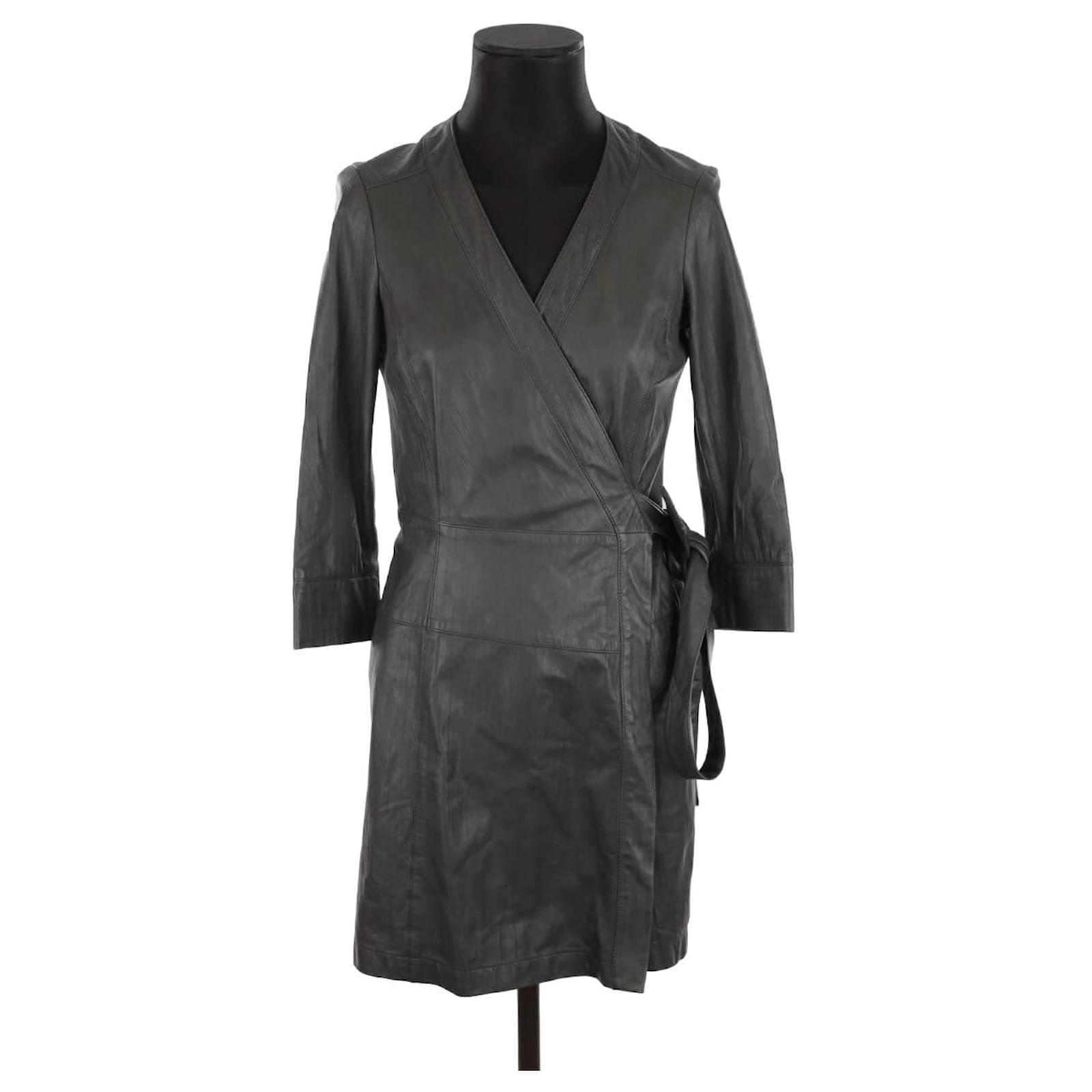 dvf leather wrap dress Diane Von Furstenberg Leather Over Dress Black ref.JC1417838 (Sold)