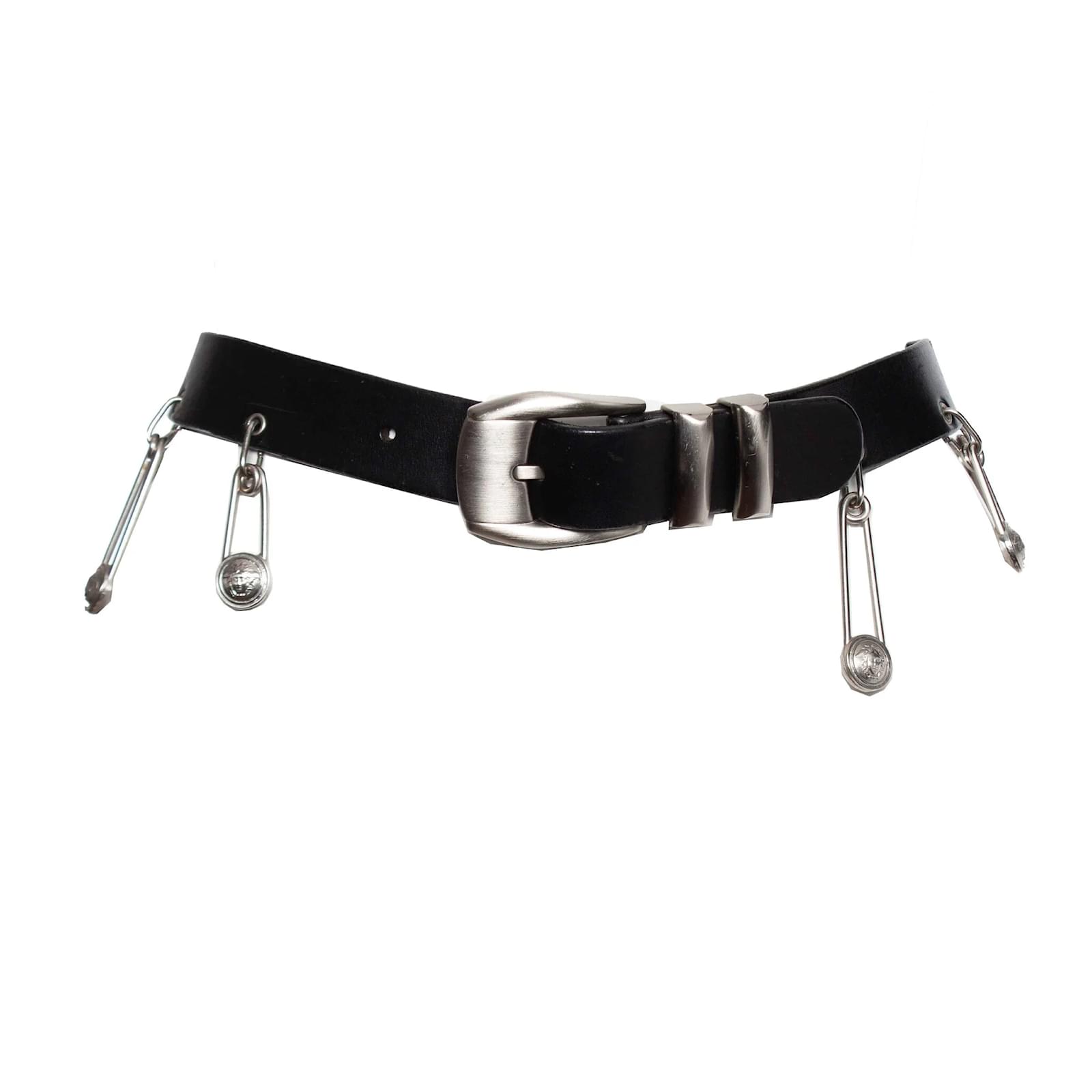 Gianni Versace, belt with silver safety pins Black Leather ref