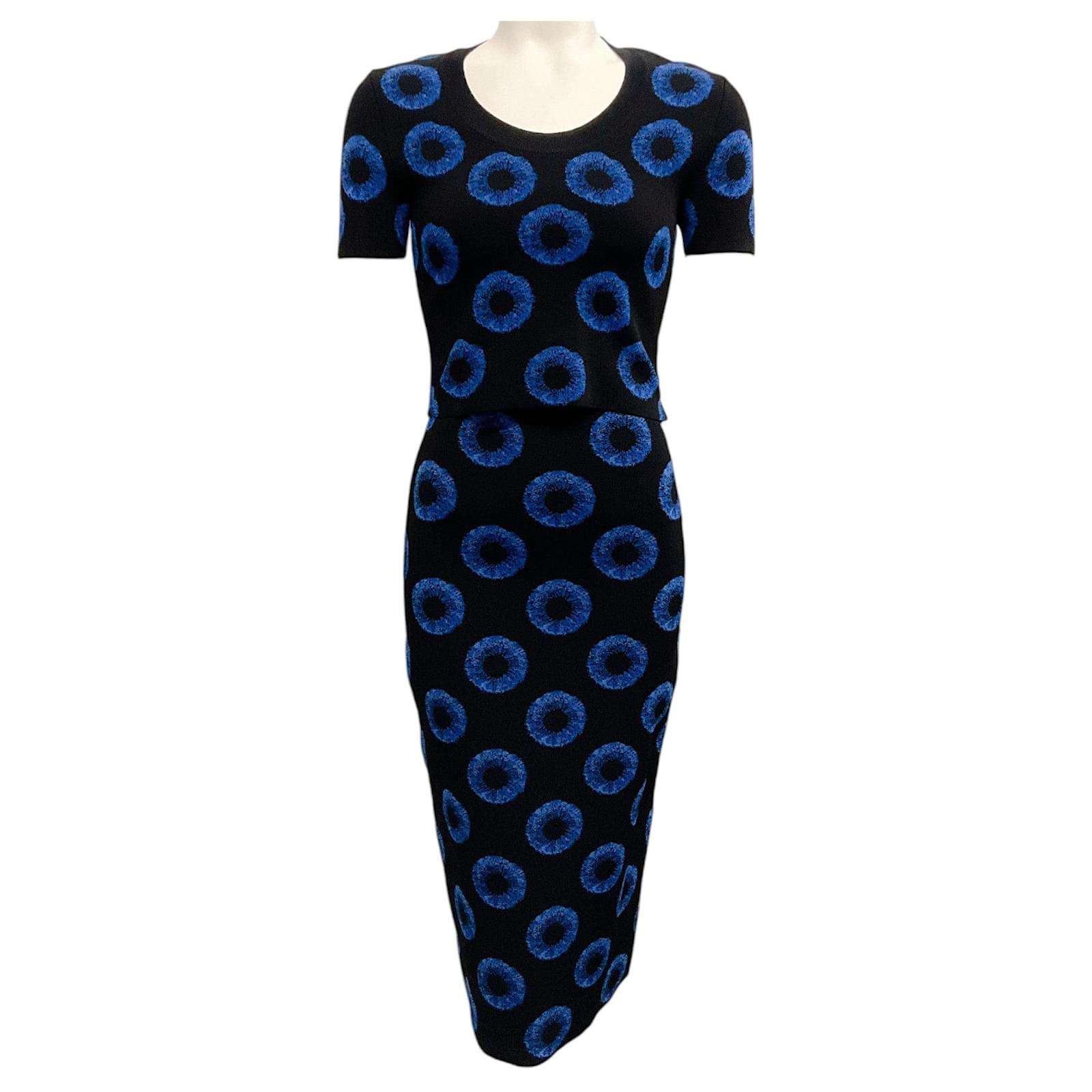 Alexander McQueen Black Blue Iris Jacquard Knit Skirt and Top Set