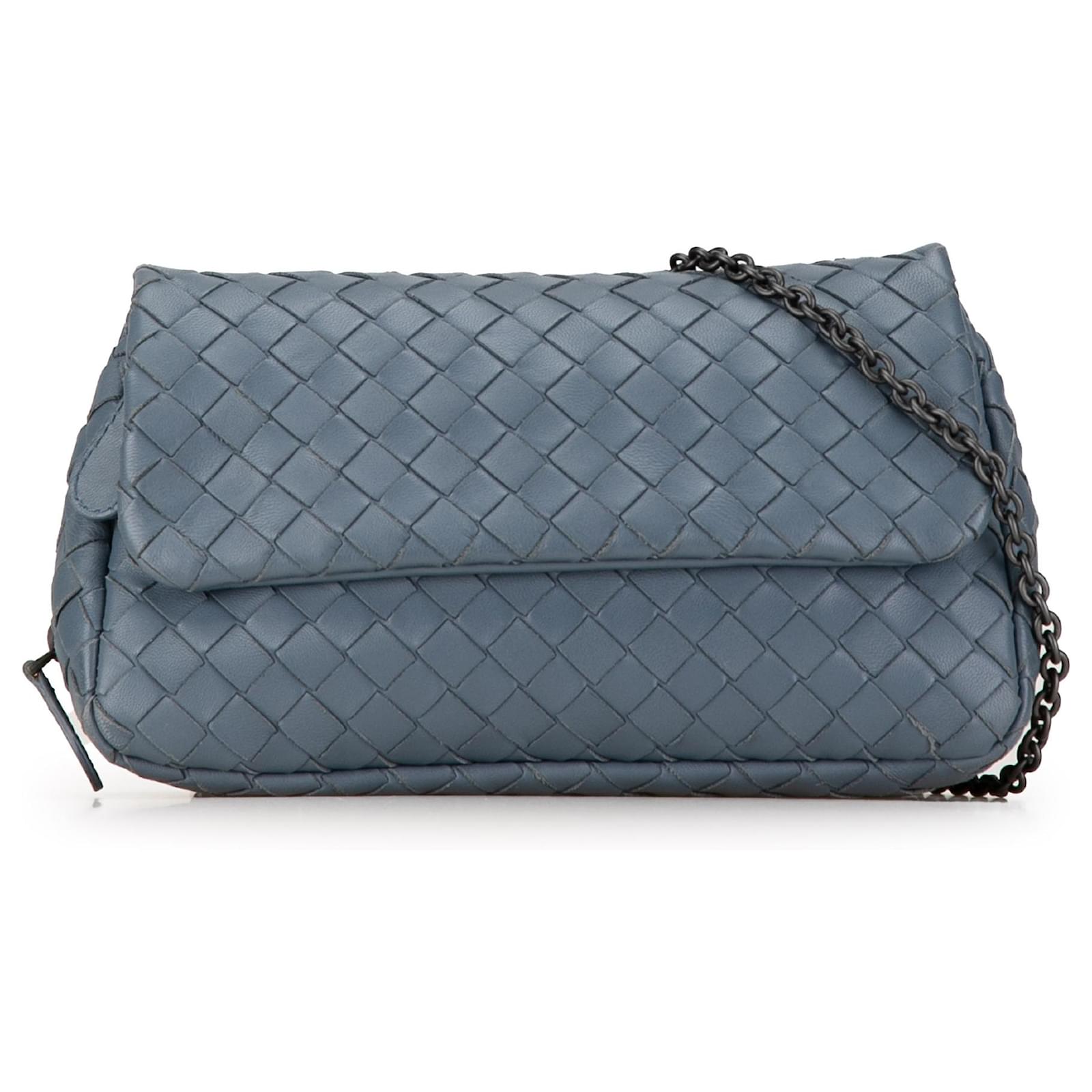 Bottega Veneta Blue Mini Nappa Intrecciato Chain Messenger