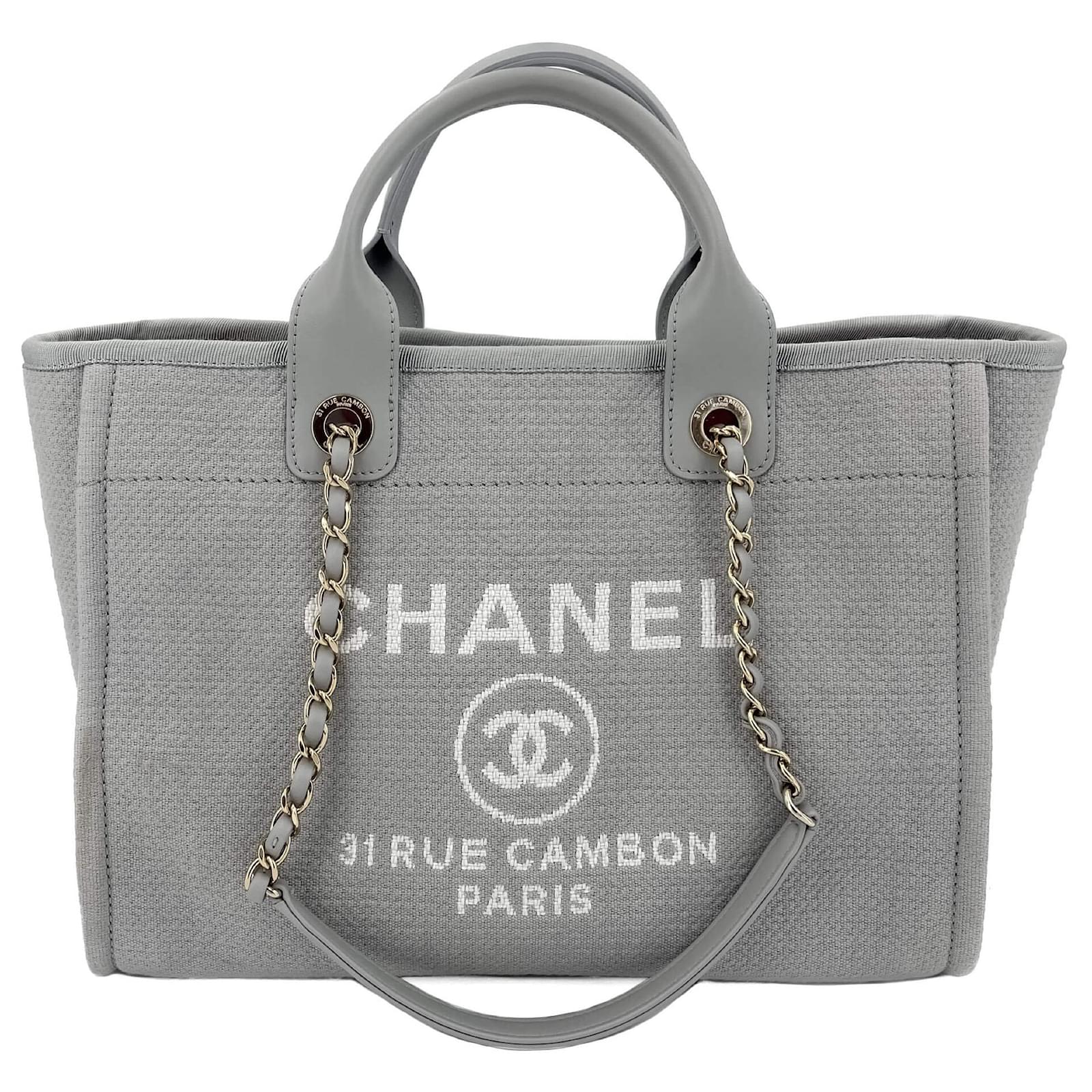 Cambon Chanel Deauville Medium Raffia 2-Ways Tote Bag Grey Wicker Cambon Chanel Deauville Medium Raffia 2-Ways Tote Bag Grey Wicker