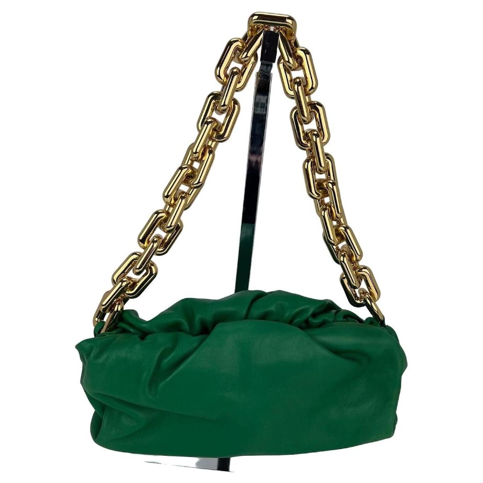 Bottega Veneta Green Chain Leather Pouch Bag Clutch ref