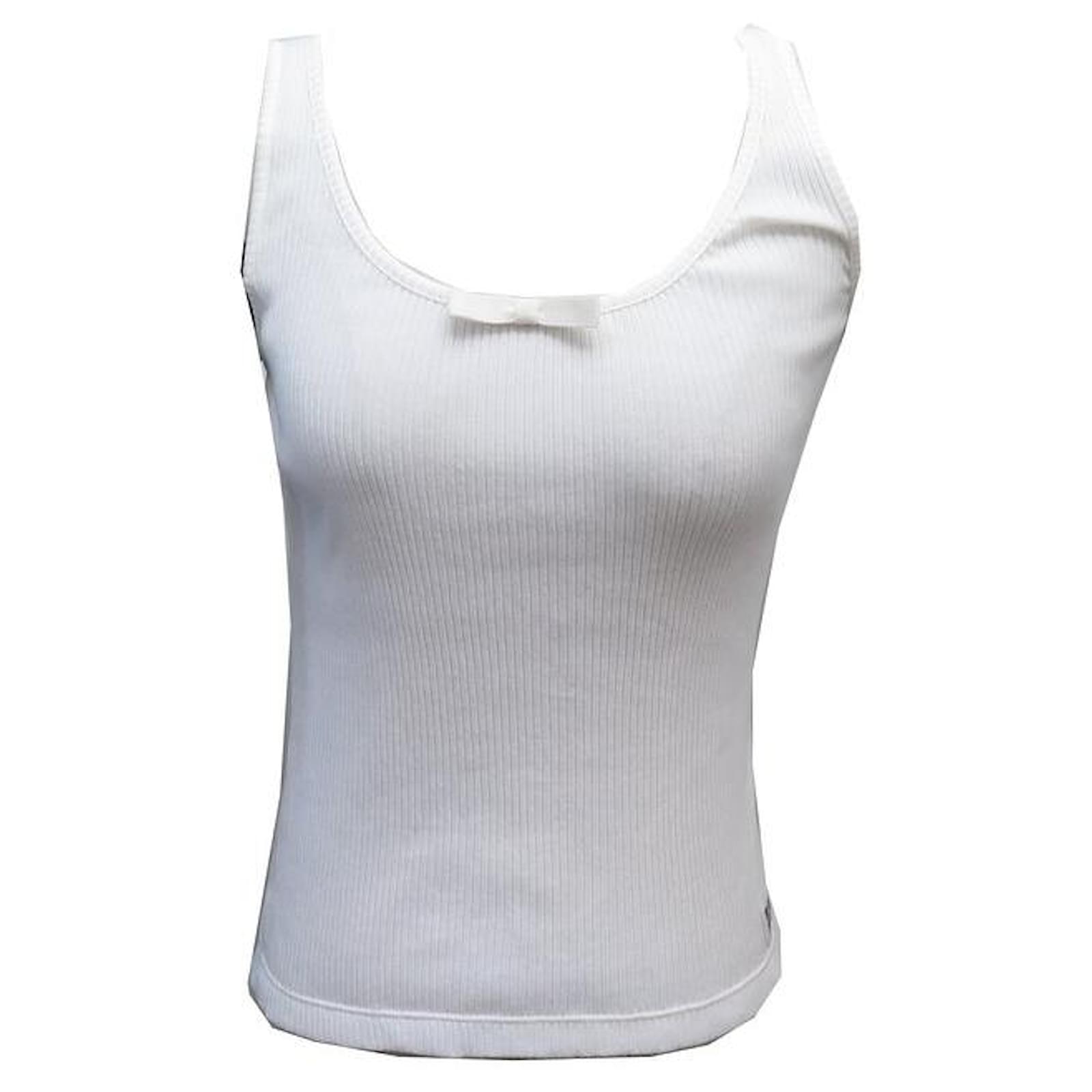 TOP MIU MIU RIBBED BOW TANK TOP 34 XS MJT617 WHITE SLEEVELESS SHIRT Cotton  ref.1419861 - Joli Closet