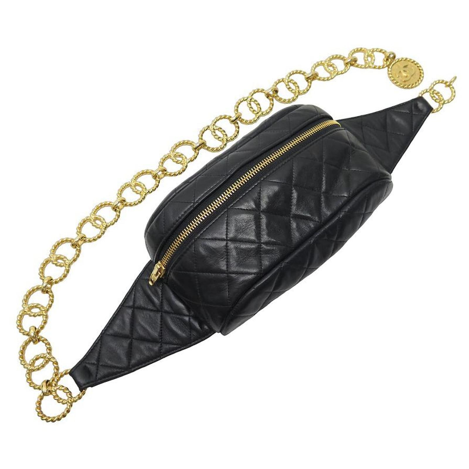 BORSA CHANEL VINTAGE CINTURA BANANA IN PELLE TRAPUNTATA NERA CINTURA IN PELLE FANNY BAG Nero ref.1419909 Joli Closet