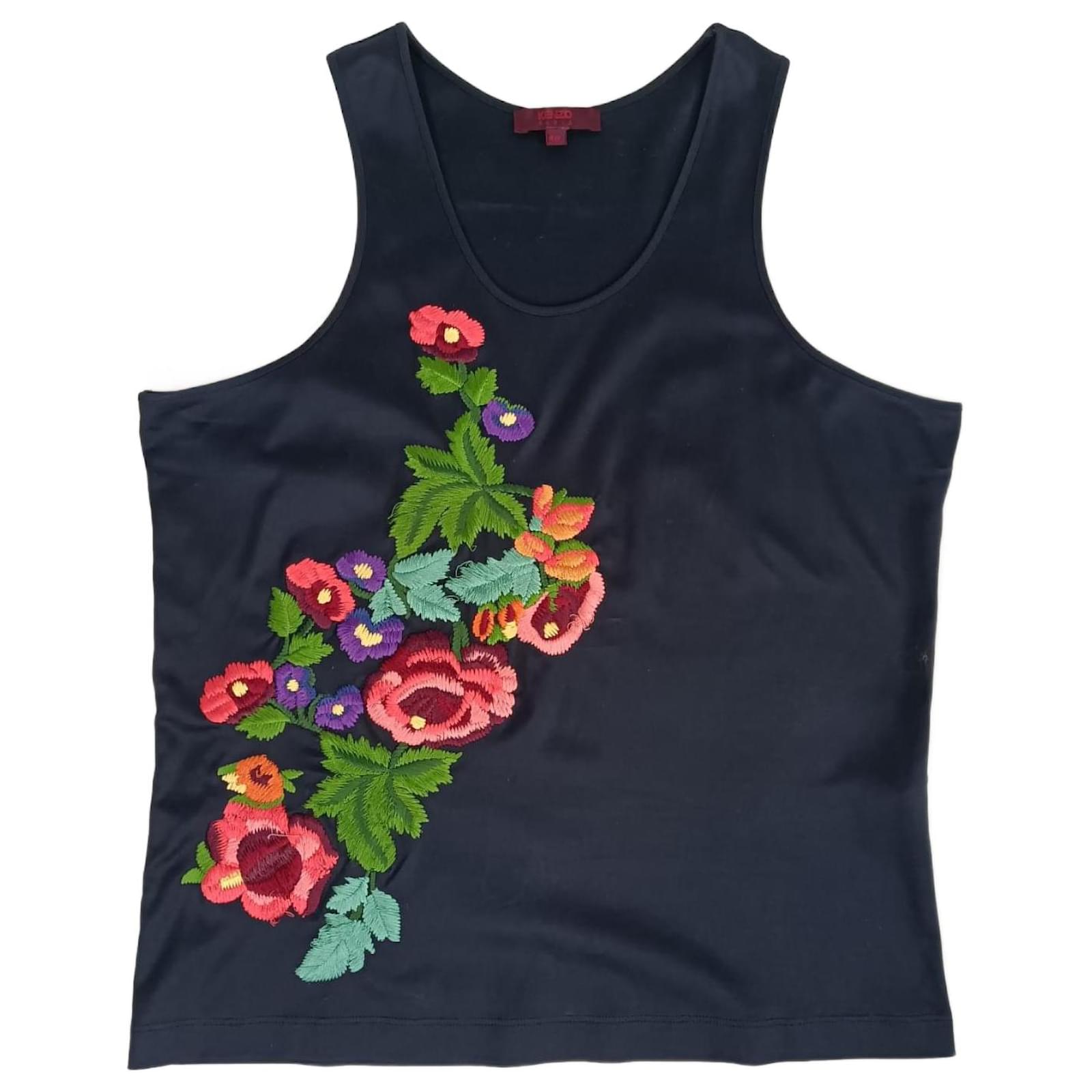 Top Kenzo vintage de flores de los anos 90. Negro Algodon ref.1420243 Joli Closet