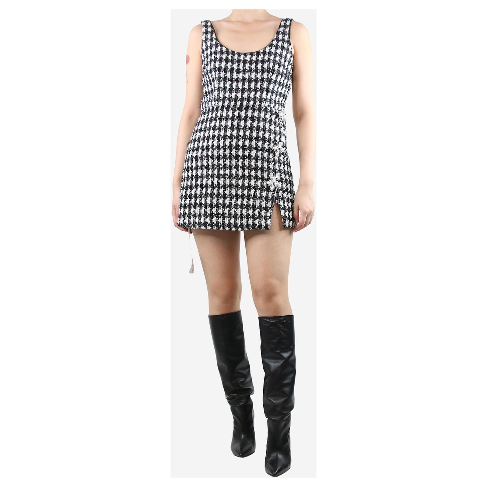 Self portrait Black and white check boucle mini dress - size UK 10 (Sold) -  Joli Closet