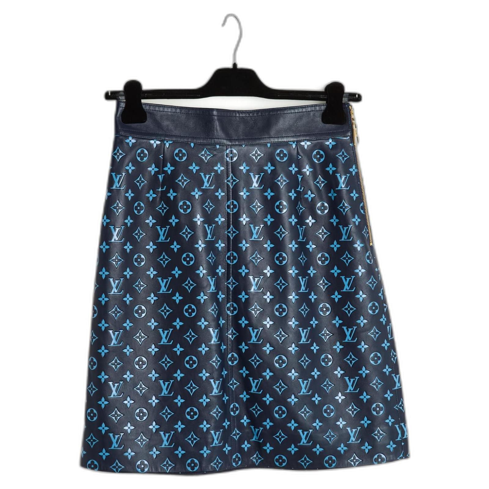 Louis Vuitton Skirt FR38 Blue Leather Monogram UK12 US10 NWT