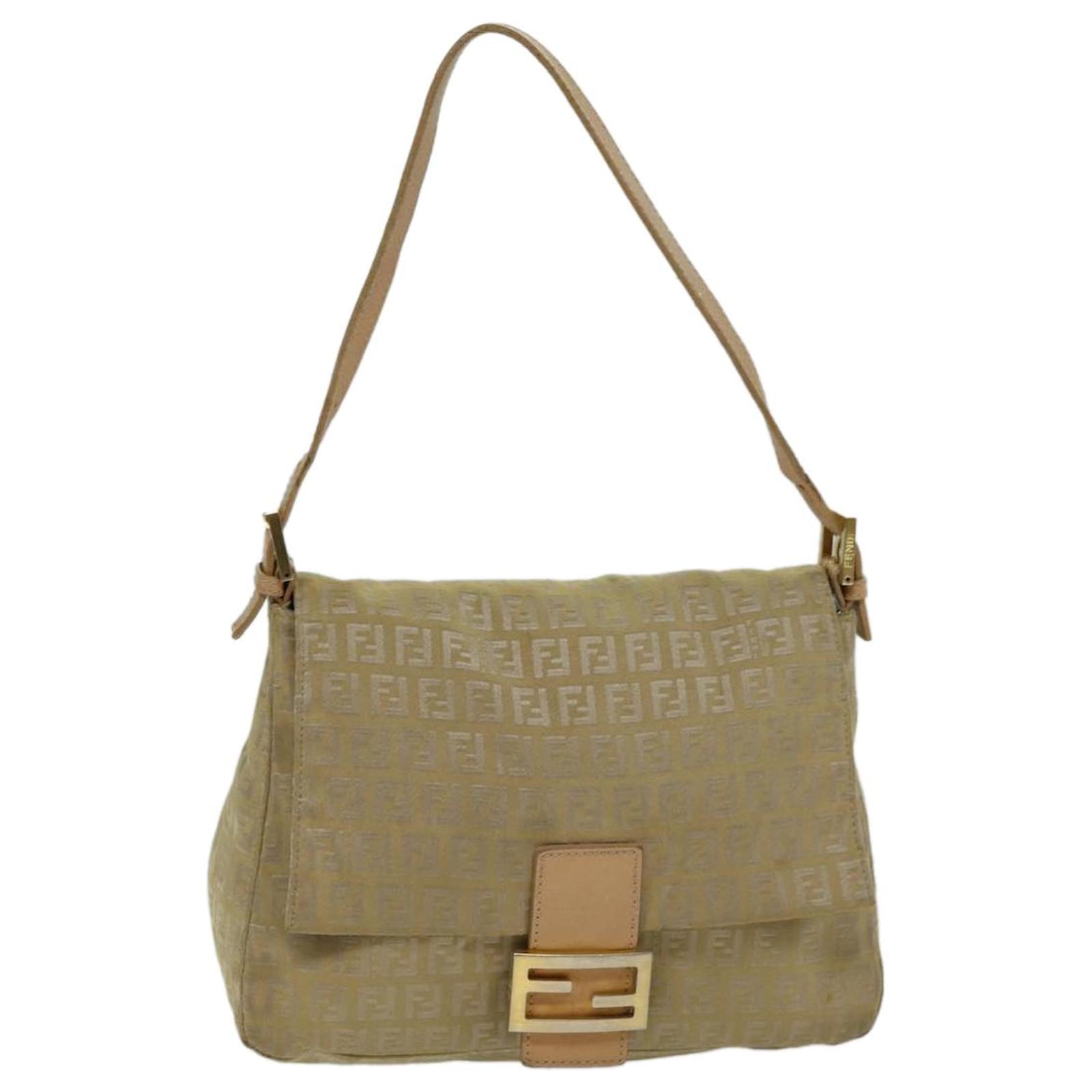 Borsa a spalla FENDI Zucchino Canvas Mamma Baguette beige Auth