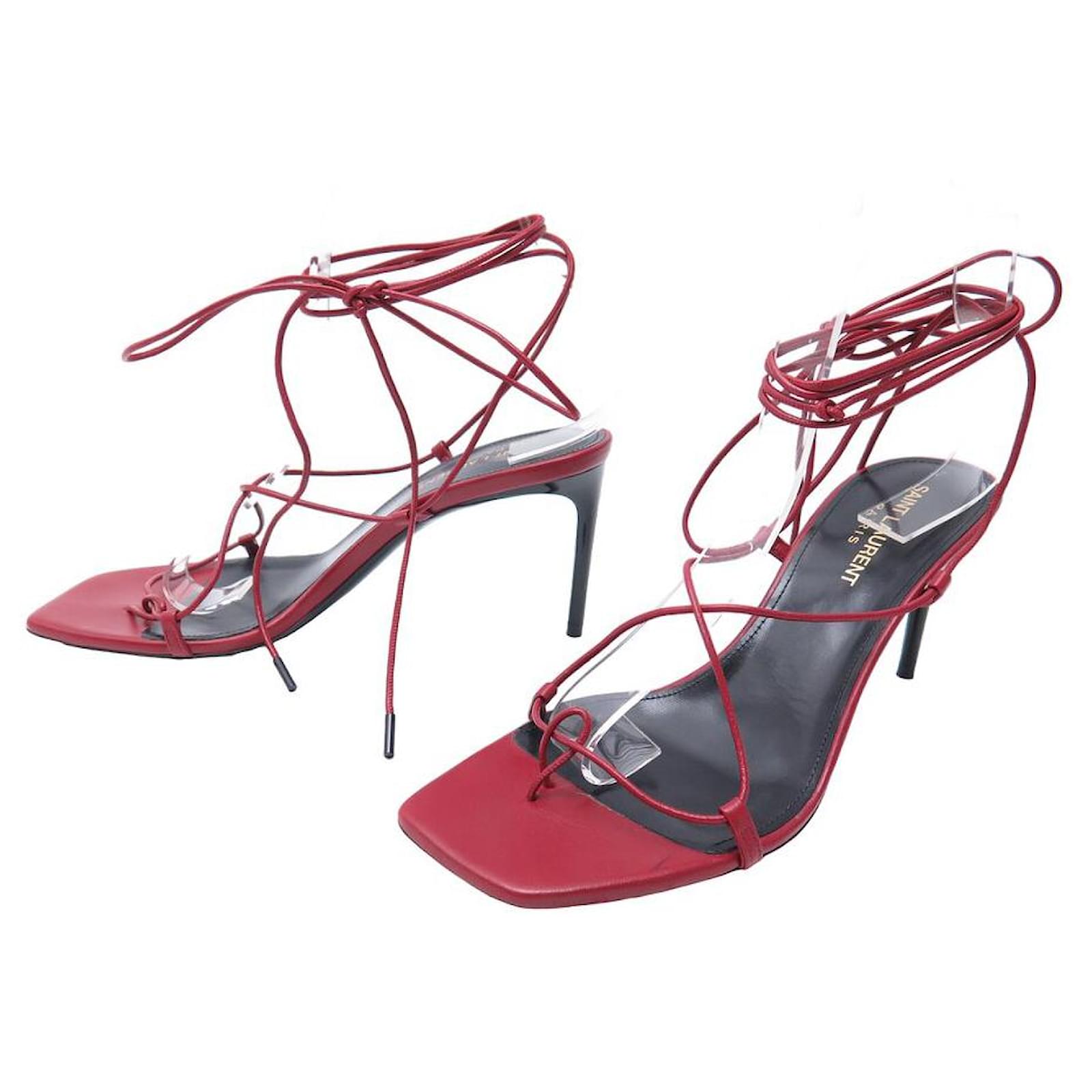 SAINT LAURENT SANDALS WITH STRAPS 38 IN RED LEATHER ref SAINT LAURENT SANDALS WITH STRAPS 38 IN RED LEATHER ref