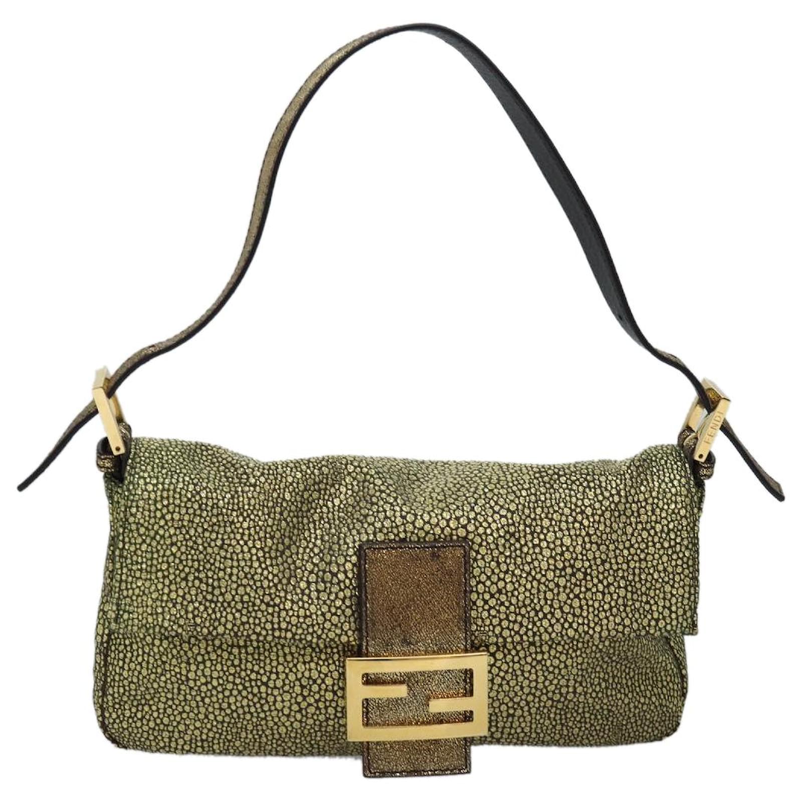 FENDI Mamma Baguette Shoulder Bag Canvas Gold Tone 40883613