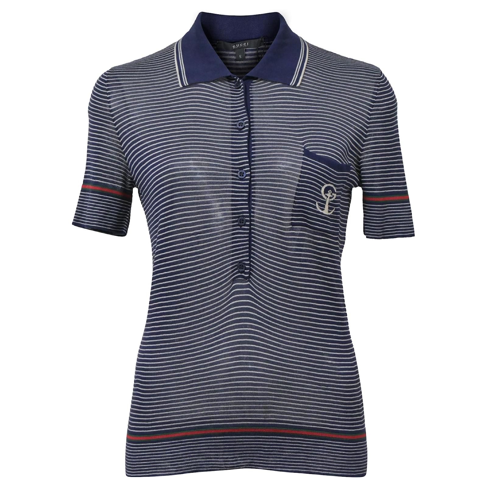 Polo a righe in maglia Gucci in seta blu navy ref.1423411 Joli Closet