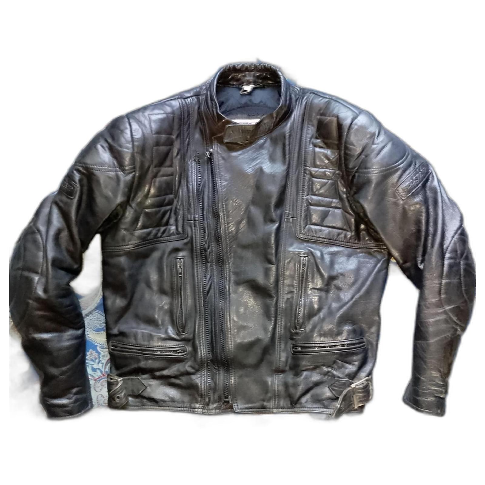 Autre Marque Veste en cuir à double boutonnage de motard cruiser