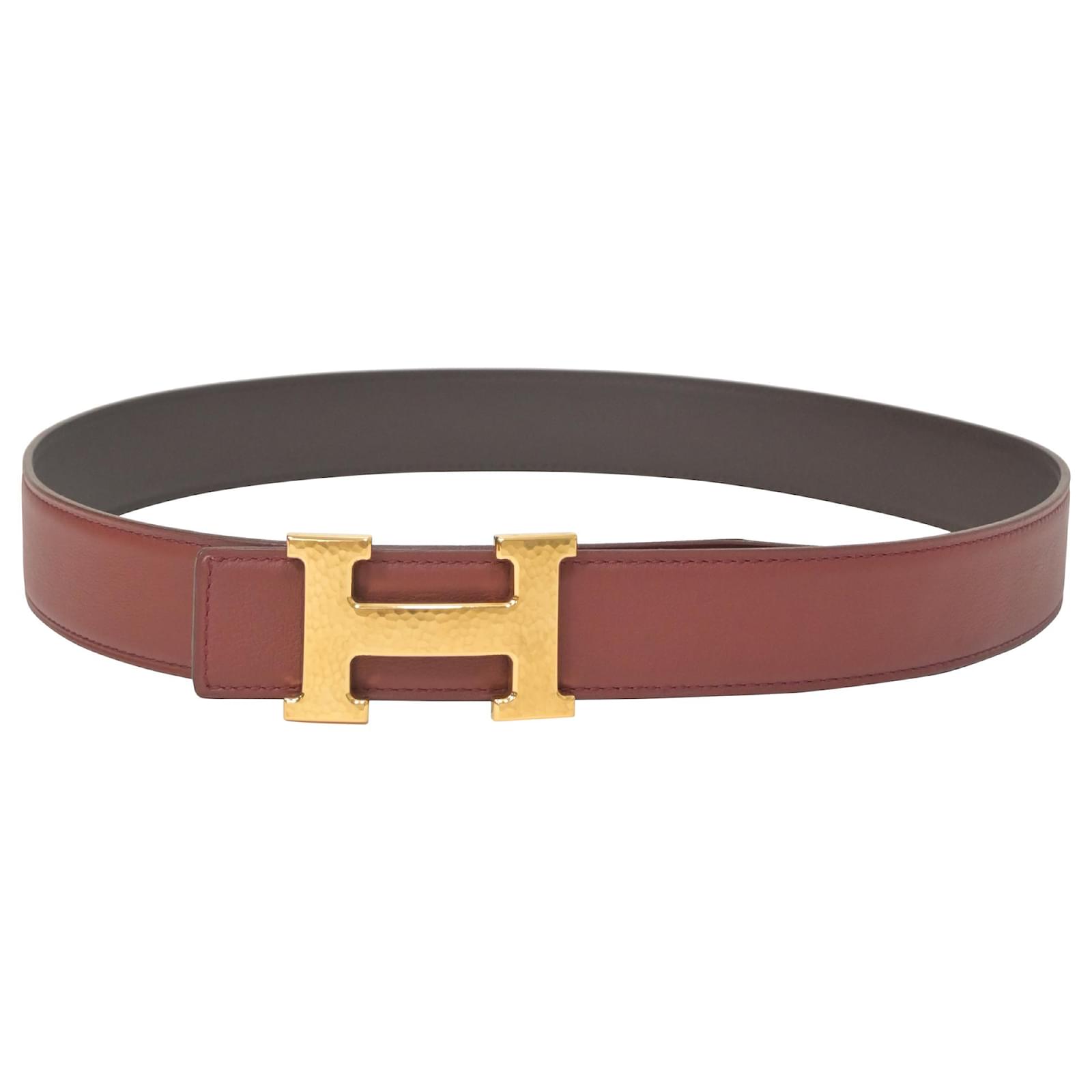Hermès Reversible H Belt in Brown Leather Red ref.1424325 - Joli