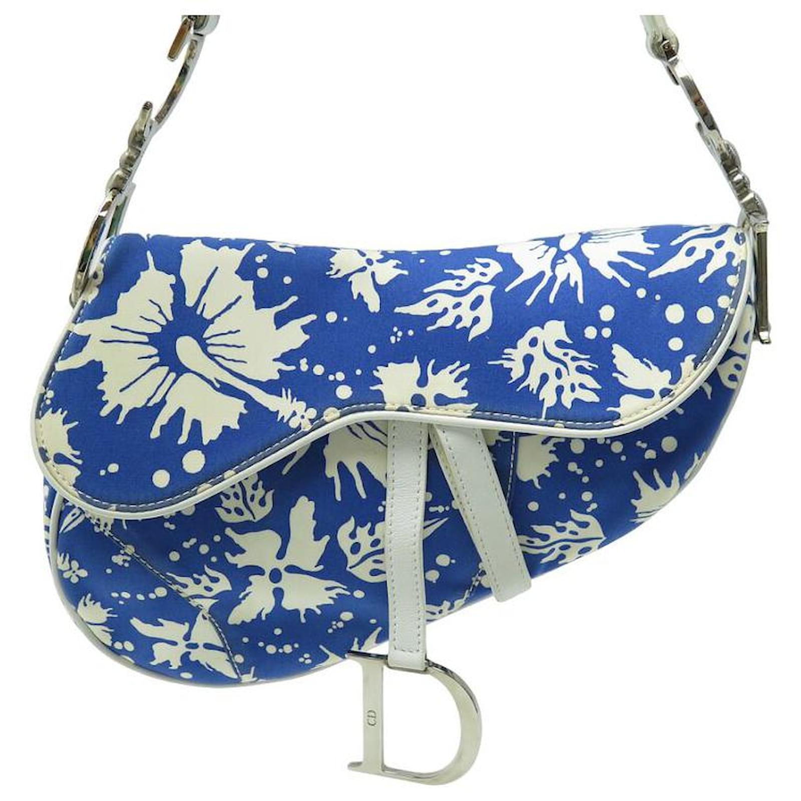 HANDTASCHE CHRISTIAN DIOR SADDLE BLUMENSTOFF GALLIANO BLAU