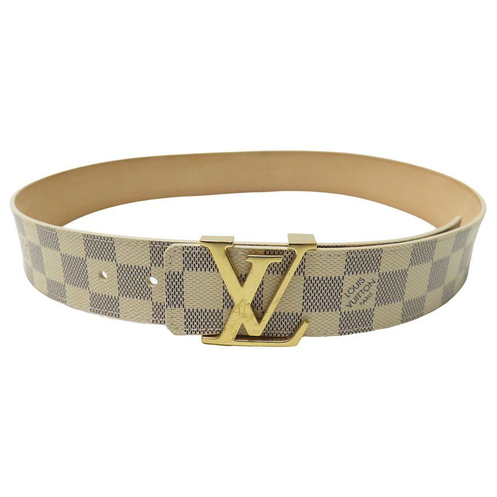 LOUIS VUITTON BELT LV INITIALS BUCKLE DAMIER AZUR CANVAS 