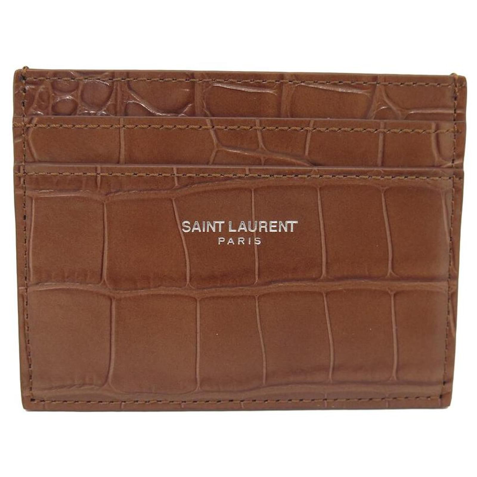 Croc Ysl Mens Cardholder Leather Cardholder Ysl Card Holder Brown