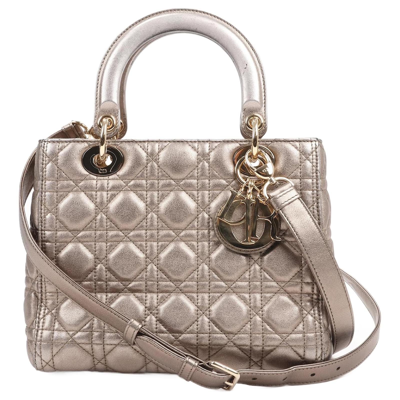 The Christian Dior Lady Dior Metallic Cannage Quilted Handbag in Gold Golden Leather ref.1429654 Joli Closet