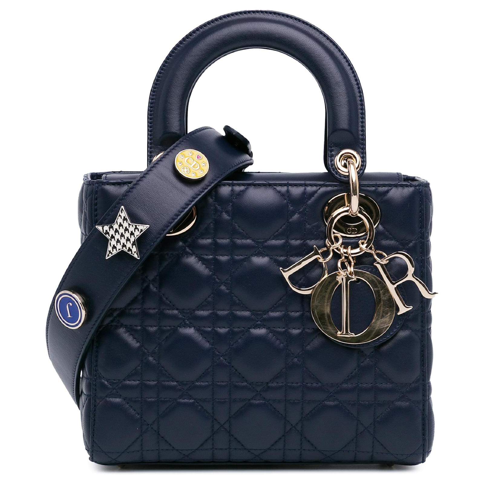 レディディオール　スモール　ネイビー Dior Blue Small Lambskin Cannage Lucky Badges My Lady Dior Navy