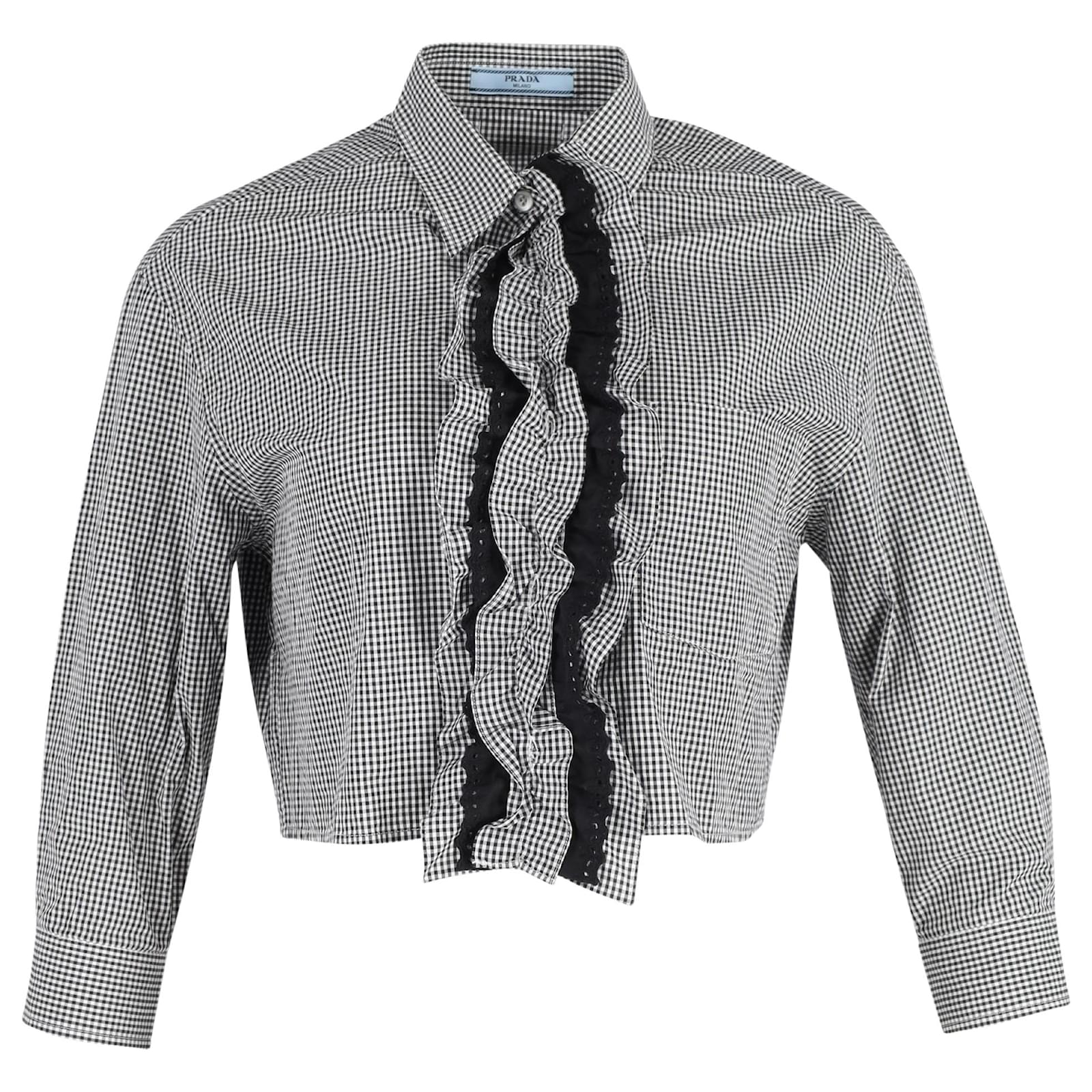 Prada Cropped Ruffle Shirt in Grey Cotton ref.1431334 - Joli Closet