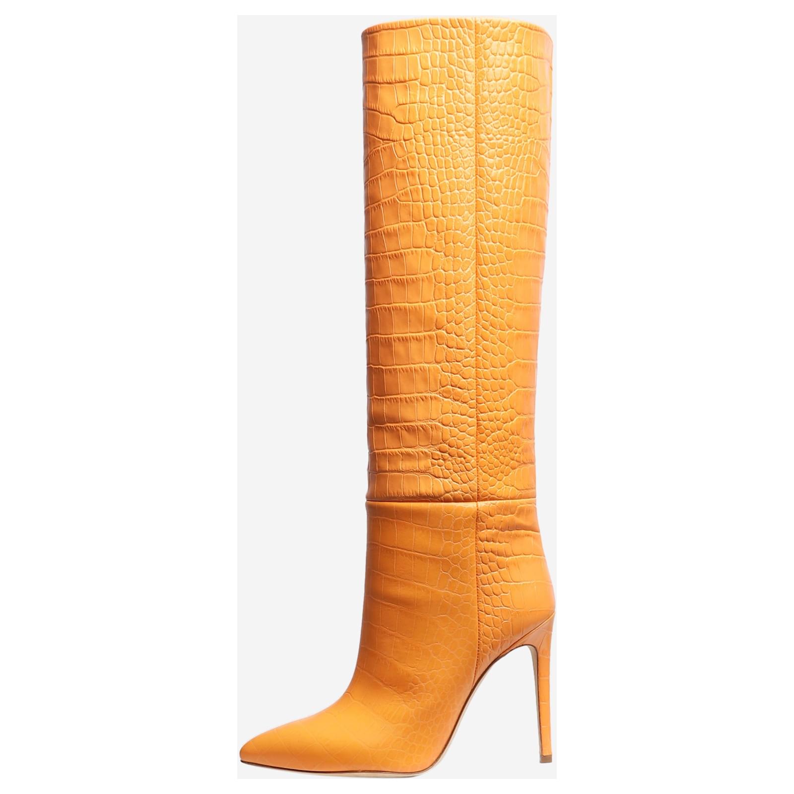 Paris Texas Stivali alti con tacco a spillo in pelle arancione con stampa coccodrillo taglia EU 37 5 ref.1431486 Joli Closet
