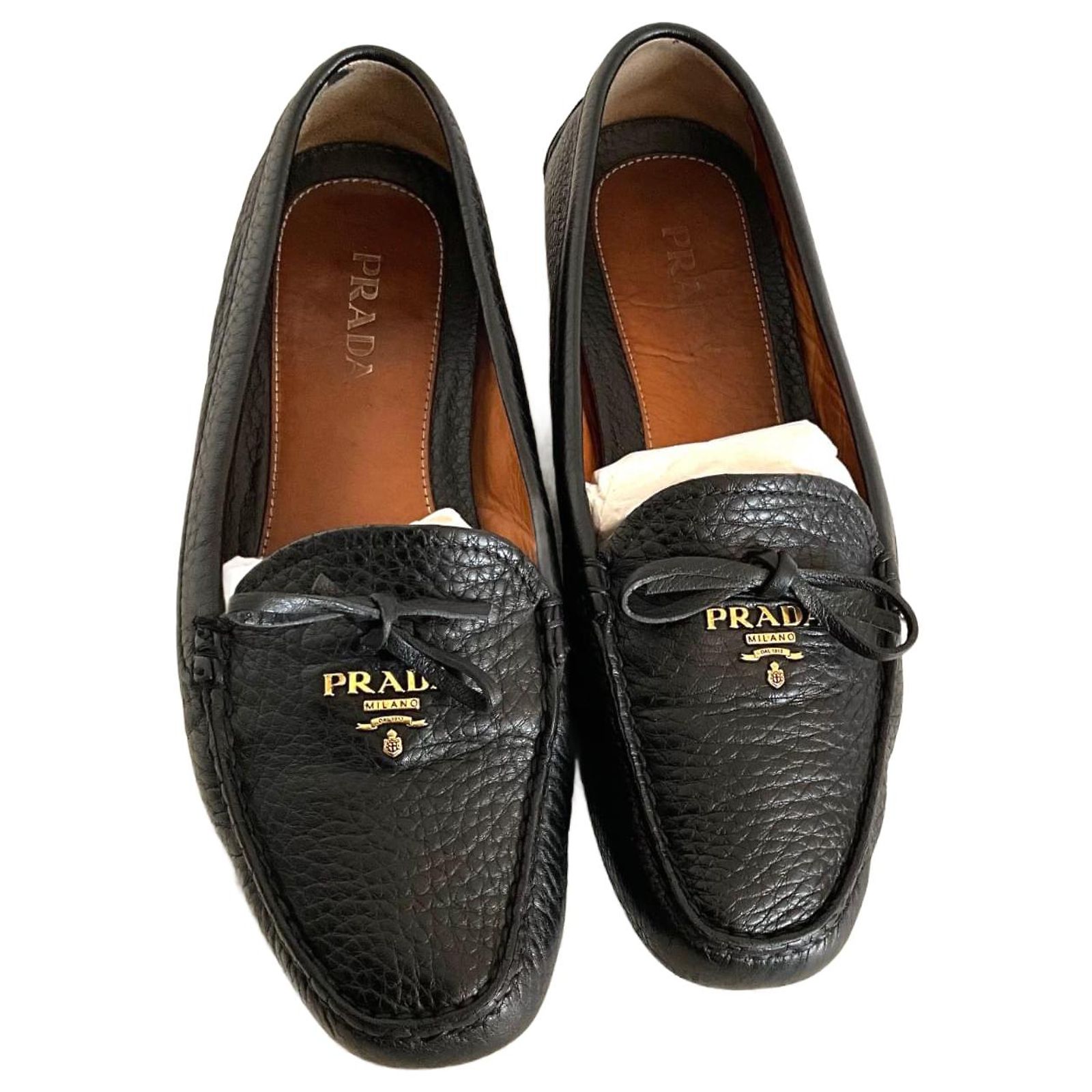 Prada Black Leather Bit Loafers Moccasins Driving Flats Pebbled 