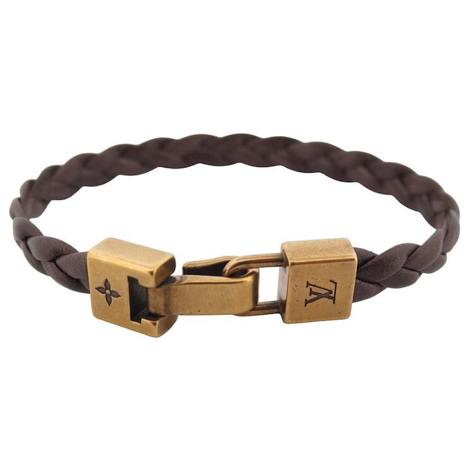 NEW LOUIS VUITTON BRAIDED BRACELET LV LOGO M6498 22CM LEATHER NEW STRAP BANGLE Brown ref.1432480 Joli Closet