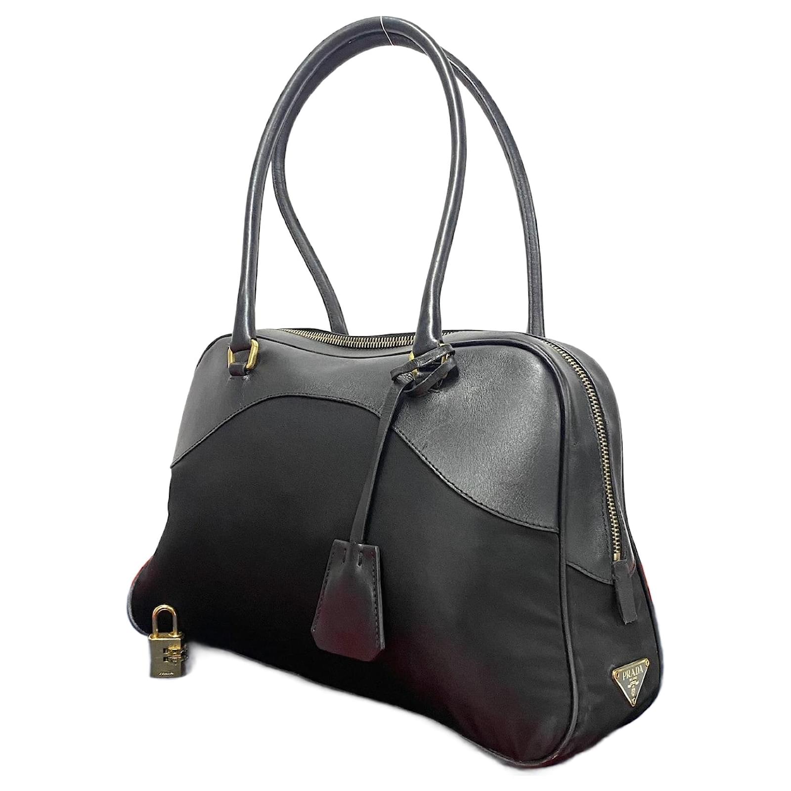 Prada Mini Boston Bag Leather Handbag Black ref.1432599