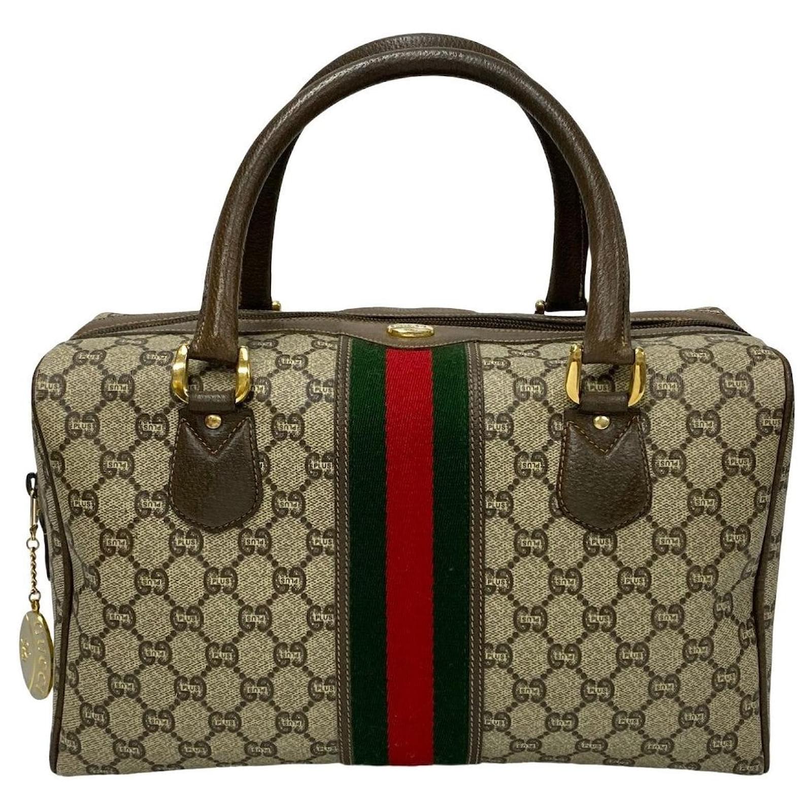 バッグ GUCCI Vintage GGPlus Mini Boston Handbag Gucci Vintage Mini Boston Bag Canvas Handbag 07010 Brown