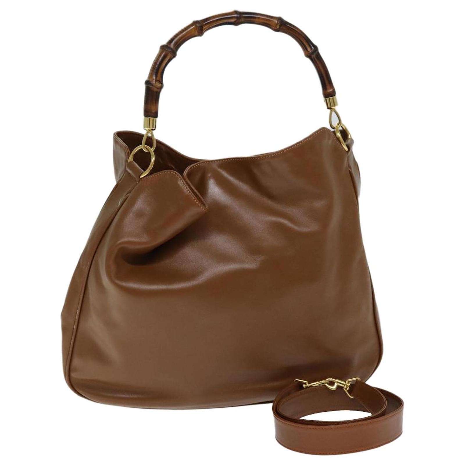 GUCCI Bamboo Shoulder Bag Leather 2way Brown 001 754 1577 Auth 77766 ...