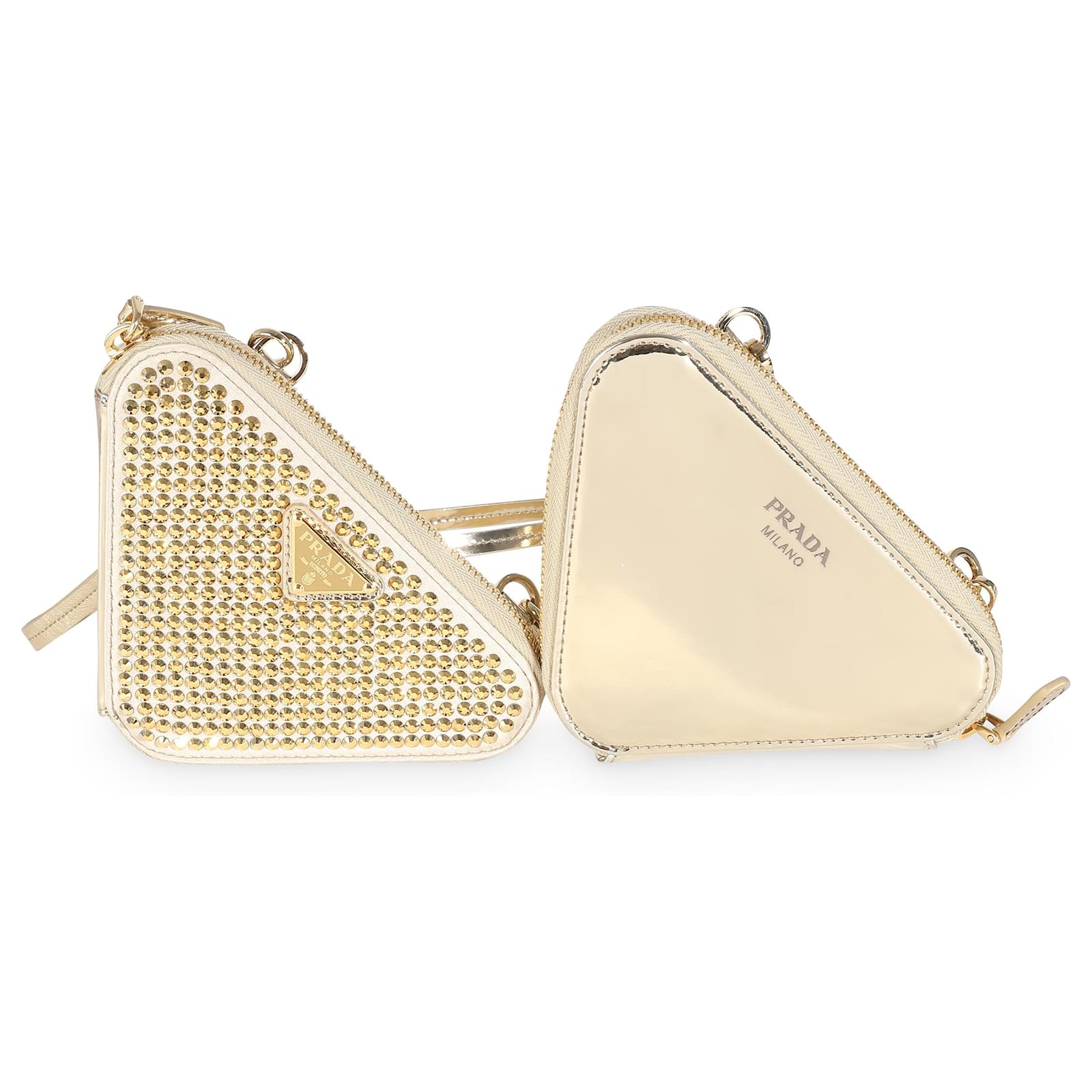 Prada Triangle Mini Bag Prada Gold Satin Crystal Embellished Mini