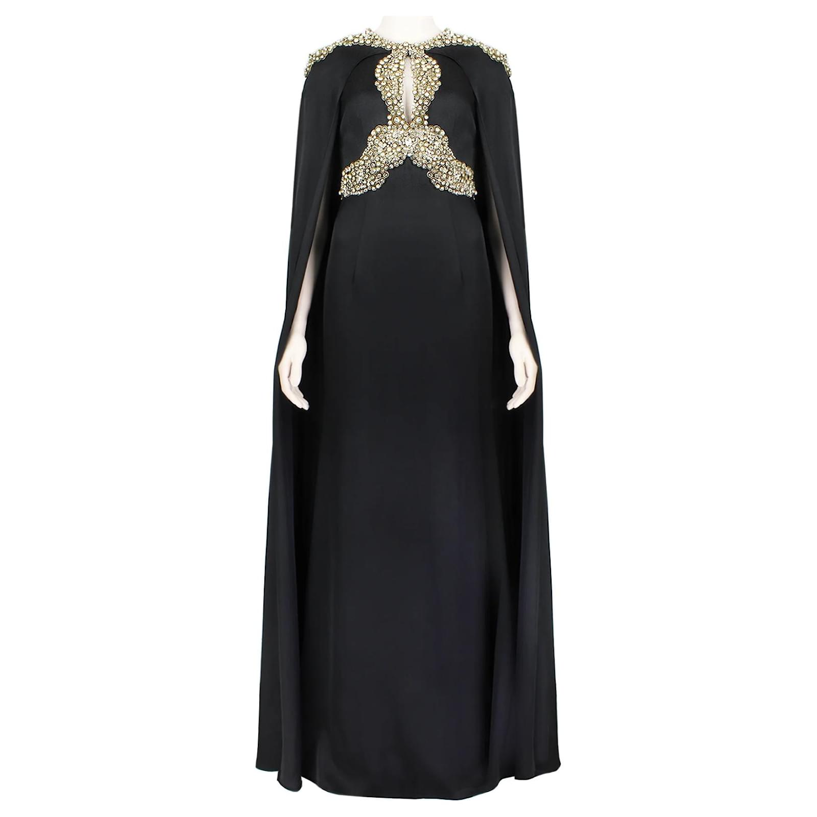Alexander McQueen Bejewelled Cape Gown Black Silk