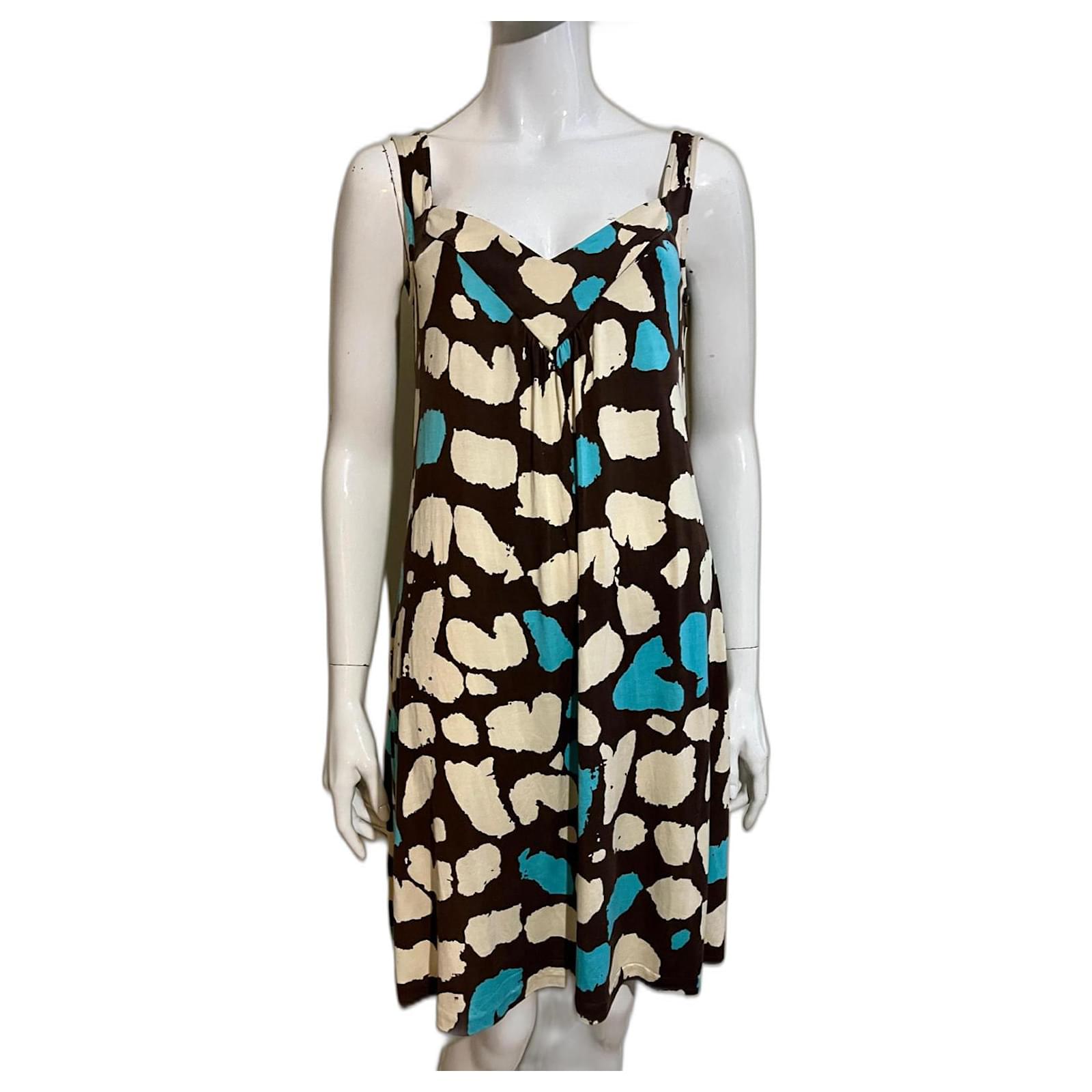 Diane Von Furstenberg DvF multicoloured Carlyle silk jersey dress Brown Cream Turquoise ref.1433616 - Joli Closet Diane Von Furstenberg DvF multicoloured Carlyle silk jersey dress Brown Cream Turquoise ref.1433616 - Joli Closet
