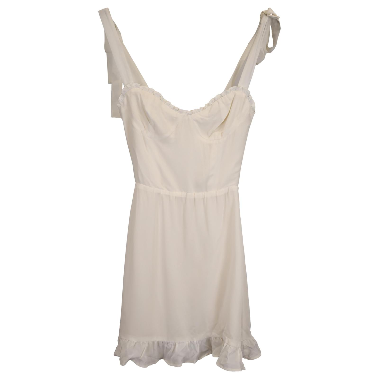 reformation christine dress ivory Reformation Christine Mini Dress Ivory, Size 4, with Bow Strap and Ruffle  Detail