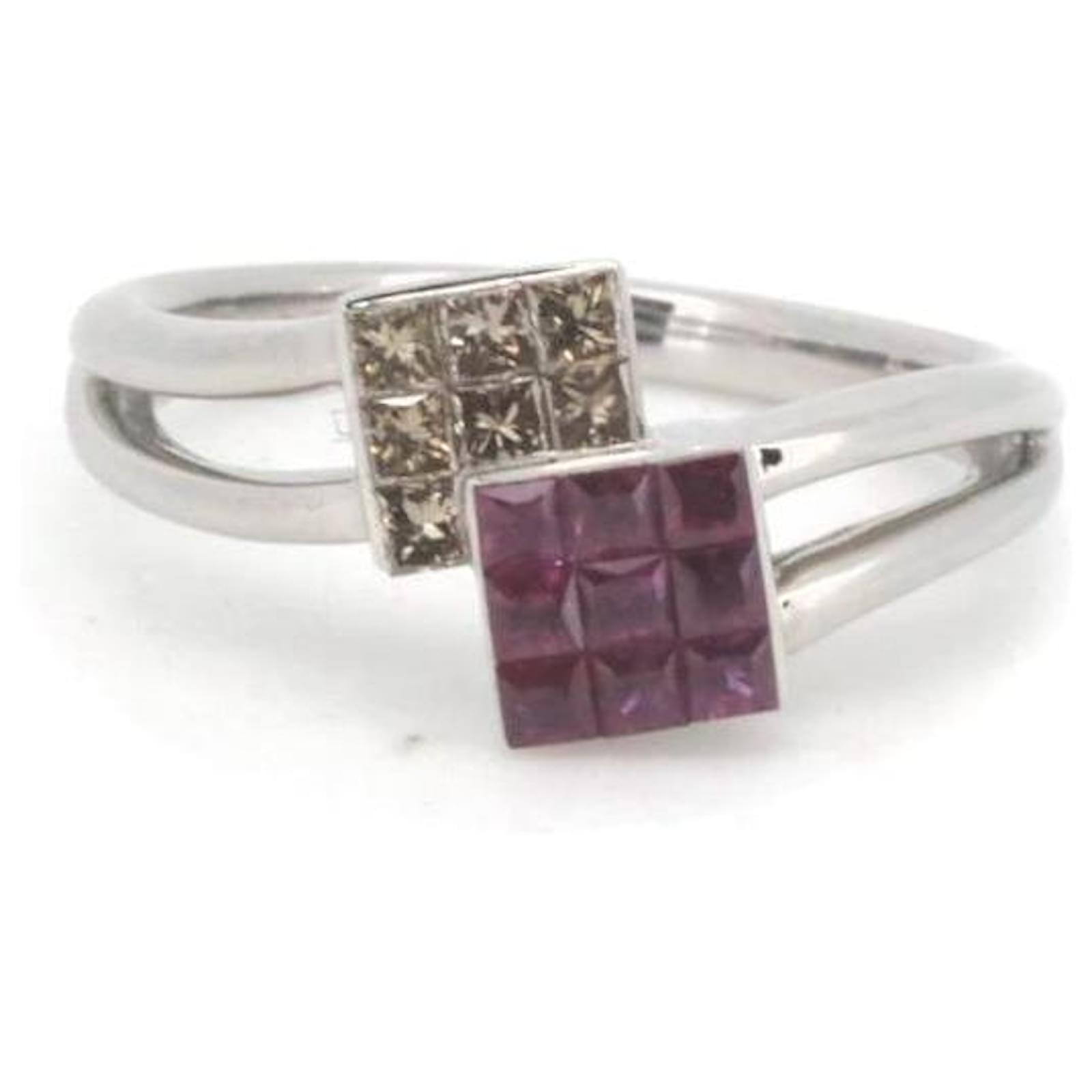 & Other Stories K18WG Ruby Diamond Ring Size 12 in Great Condition 