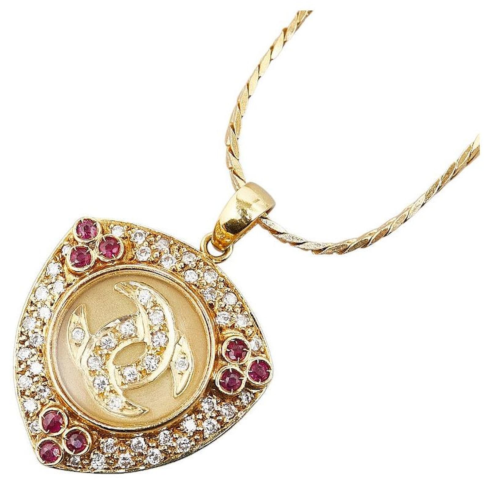 & Other Stories K18YG Yellow Gold Diamond Ruby Swing Pendant 