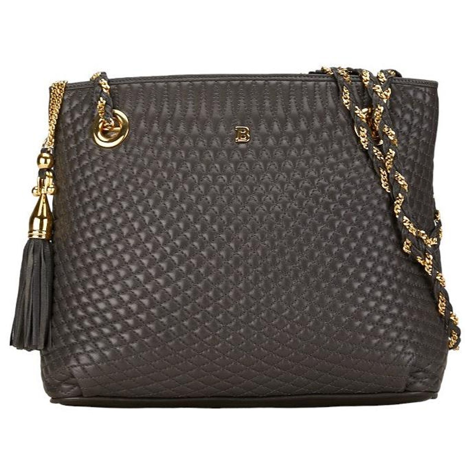 Bally Leather Tassel Chain Tote Bag in Very Good Condition Grey 