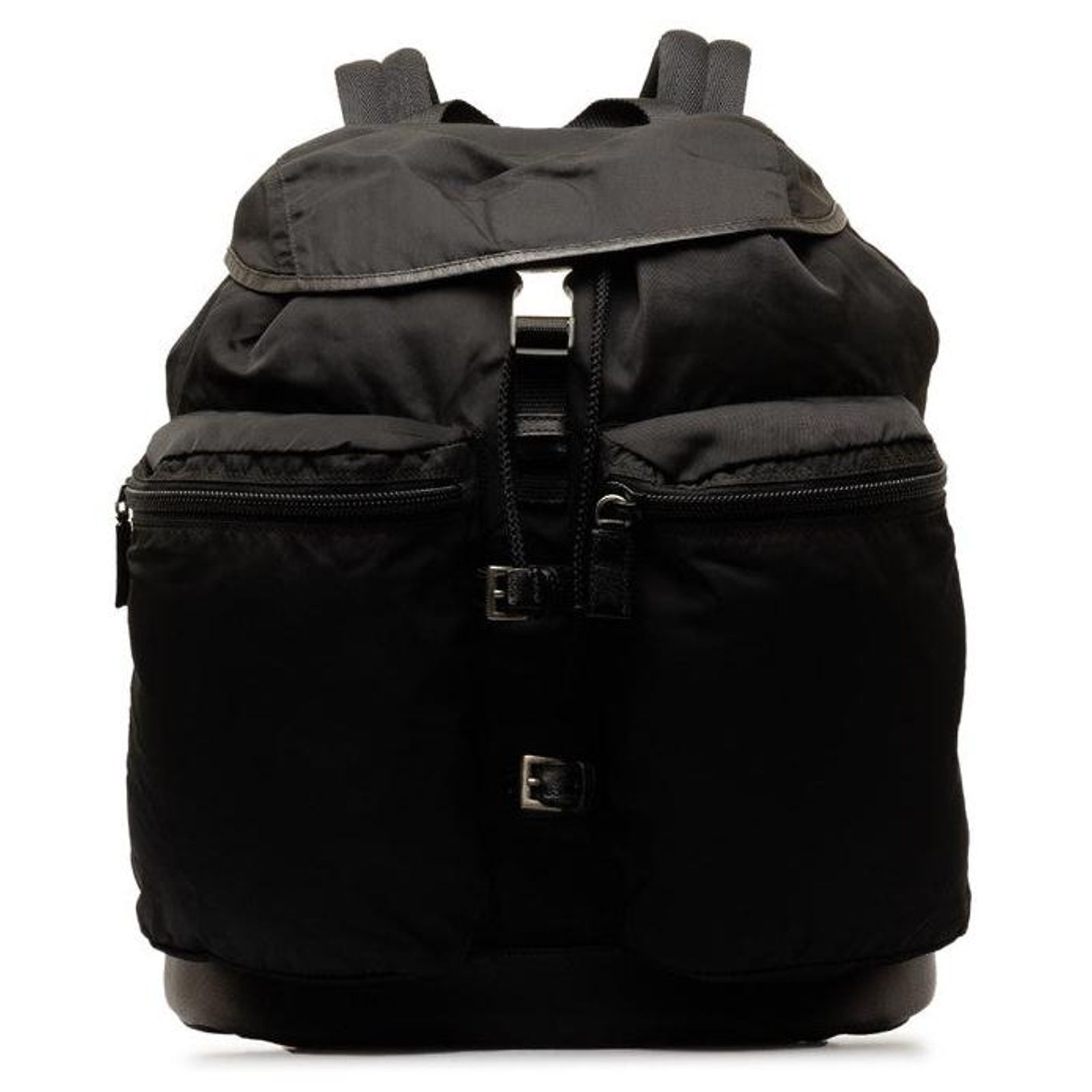 Prada Nylon Leather Backpack with Triangle Logo Plate Black 