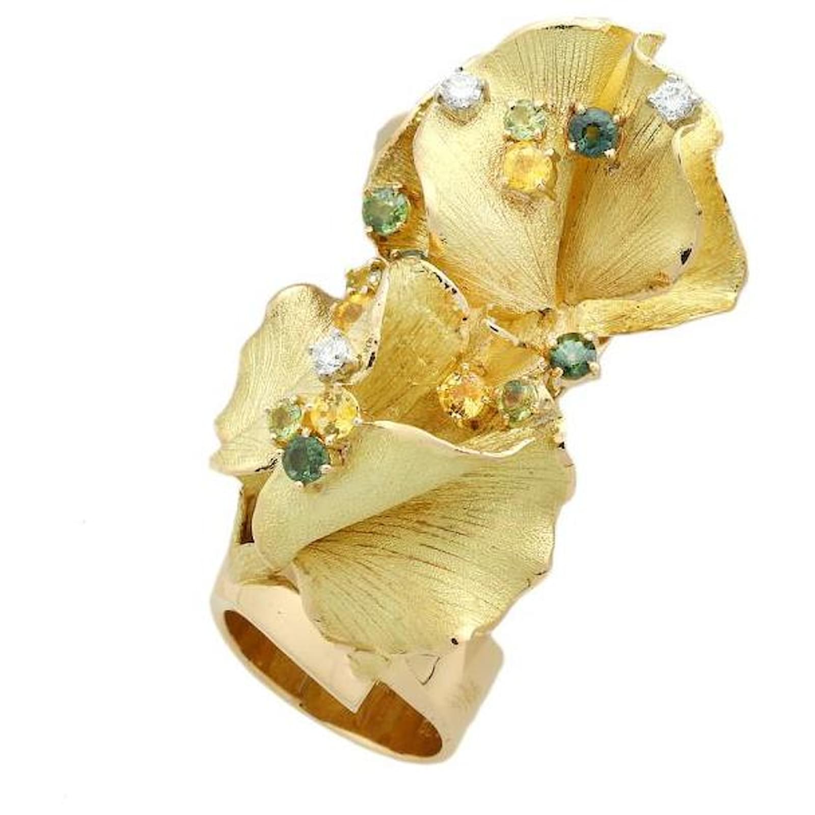 Other jewelry Other Stories LuxUness AK Collection Multi Color Sapphire and Diamond Flower Ring in Platinum PT900 and K18 Yellow Gold Ladies 0.29ct Size 17 No Brand in Excellent Golden ref.1438763