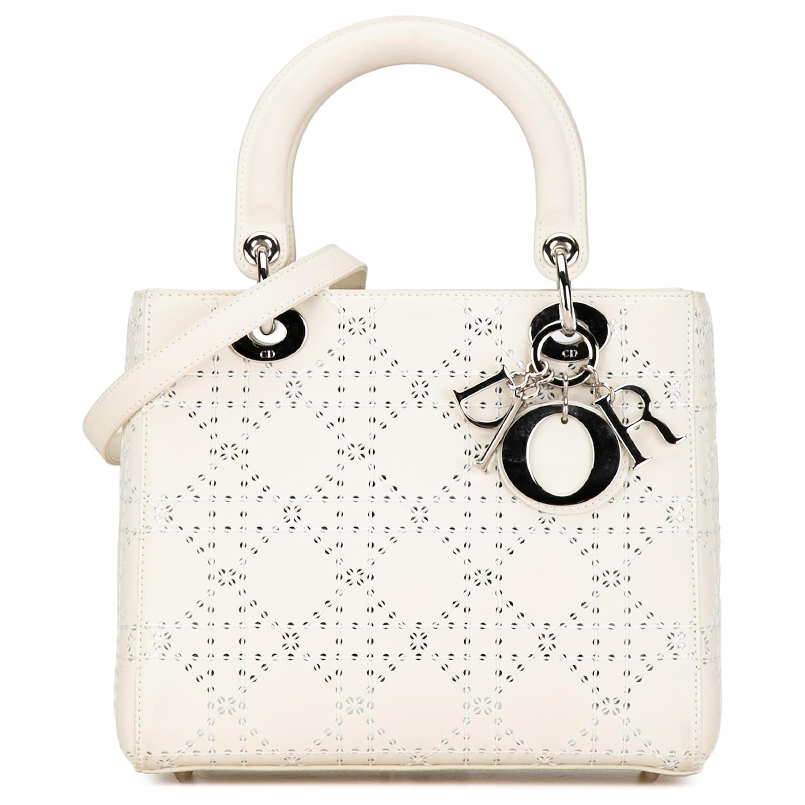 Dior White Medium Perforated Calfskin Cannage Lady Dior