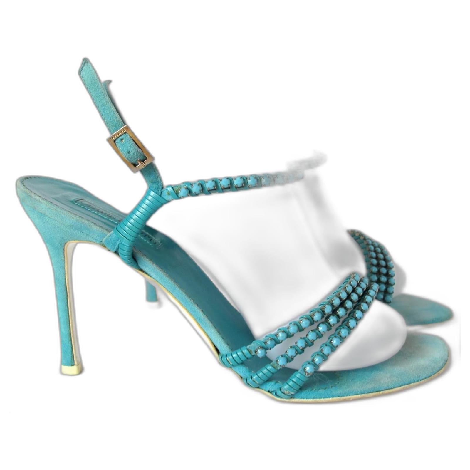 CESARE PACIOTTI jewel sandals Turquoise Leather Deerskin ref.1440559 Joli Closet
