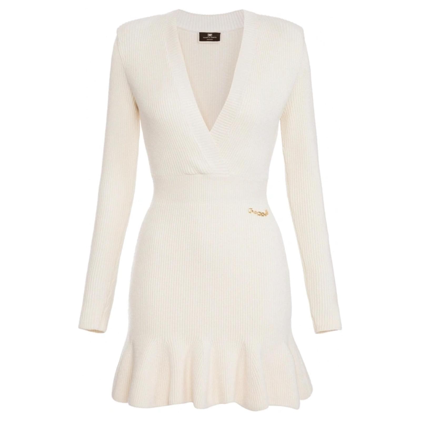 Elisabetta Franchi Butter Knit Mini Dress with Gored Skirt