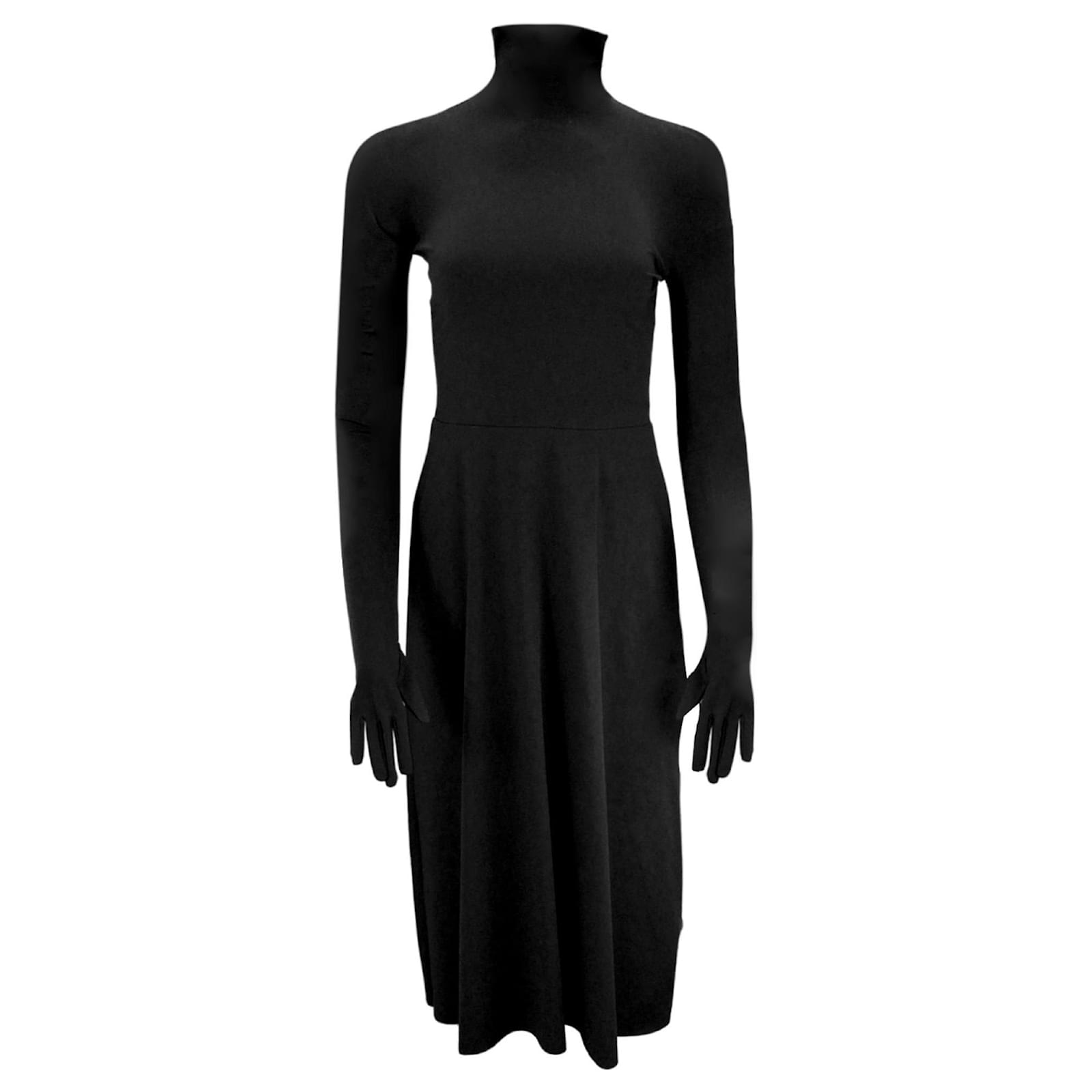 Balenciaga Black Long Sleeved Turtleneck Nylon Stretch Dress with matching  gloves (Sold) - Joli Closet