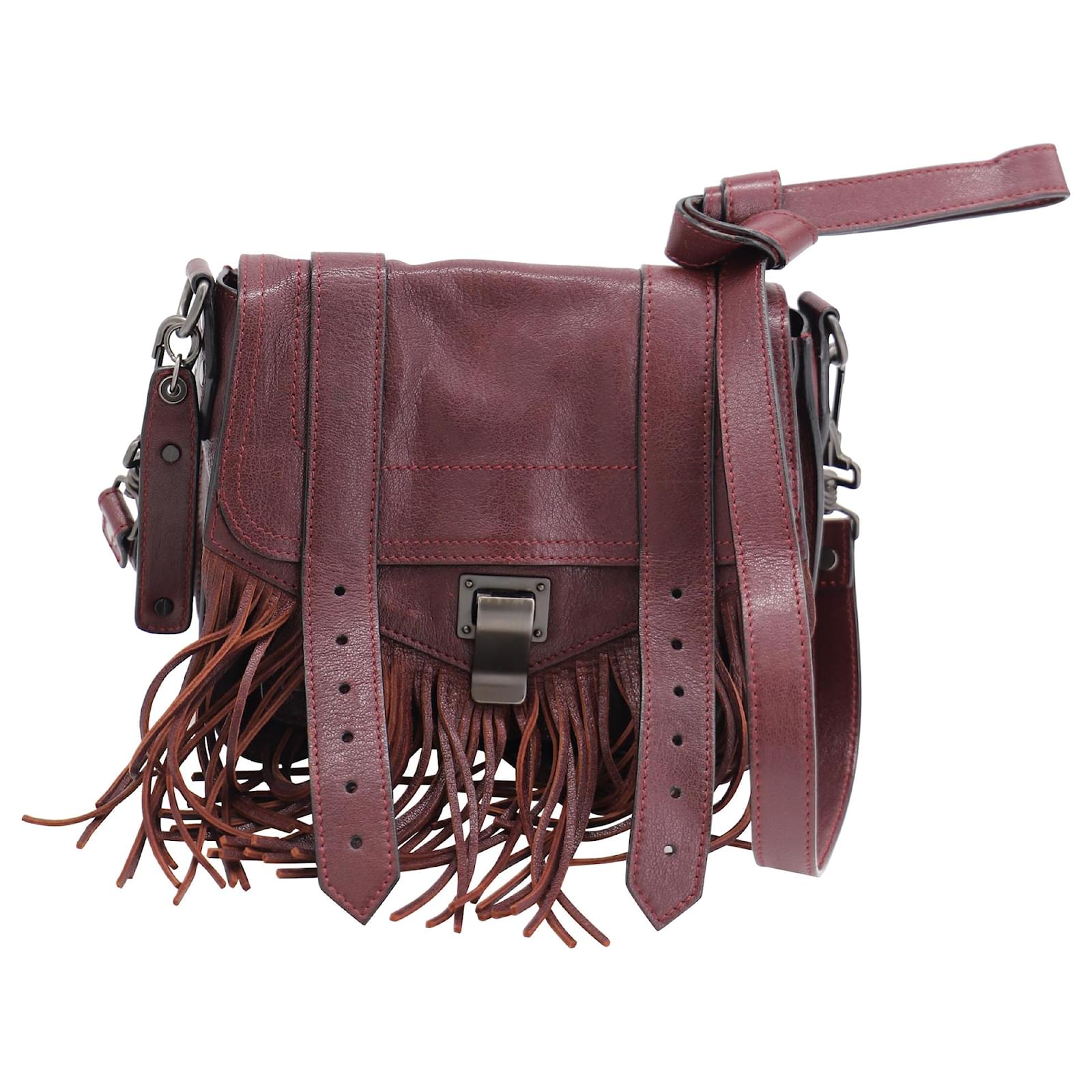 Proenza Schouler Tiny PS1 Touch Fringe Crossbody Bag in Burgundy