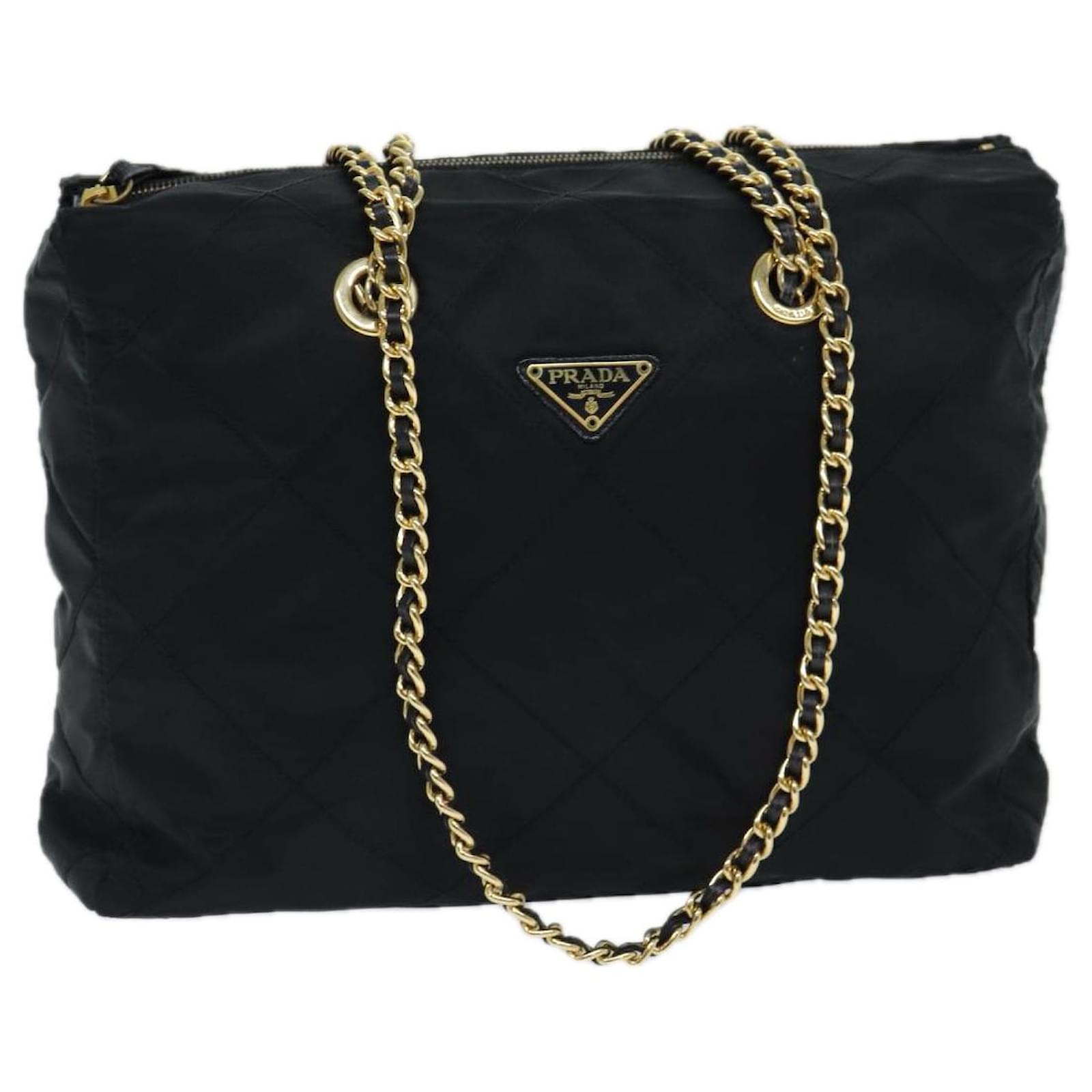 PRADA Chain Shoulder Bag Nylon Black Auth fm3521 ref.JC1441469