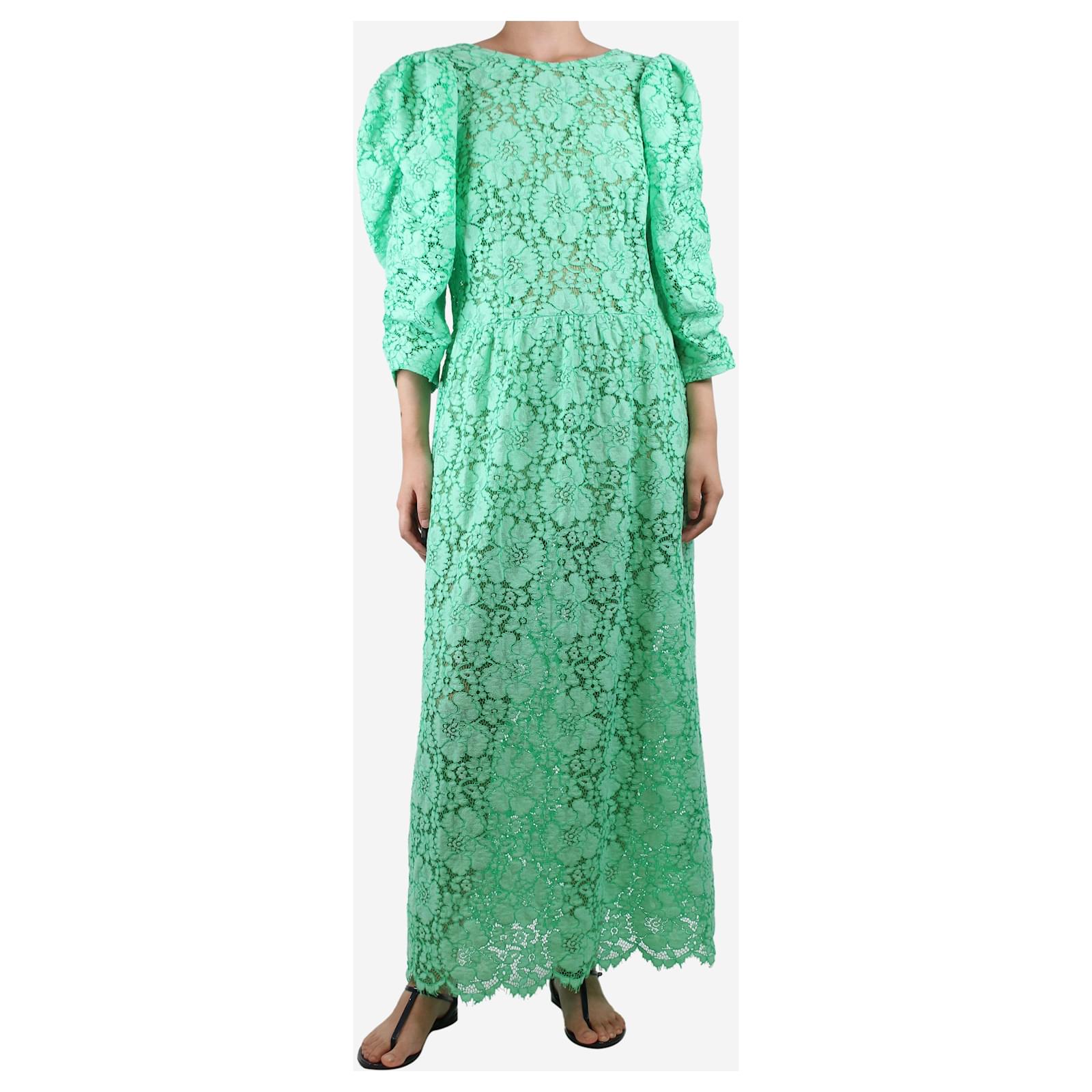 Stella Nova Abito maxi in pizzo verde con schiena a V taglia L
