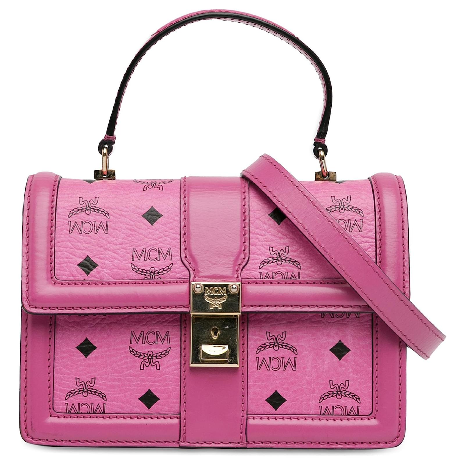 Outlets MCM Leder Henkeltasche Tasche Pink Reptiloptik Handtasche