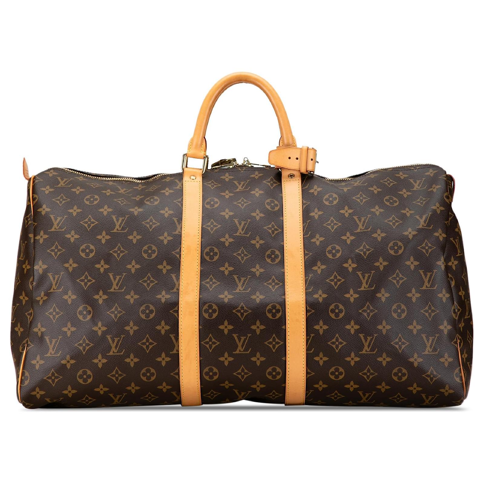 Braune Louis Vuitton Monogram Keepall 55 Reisetasche Leder ref 