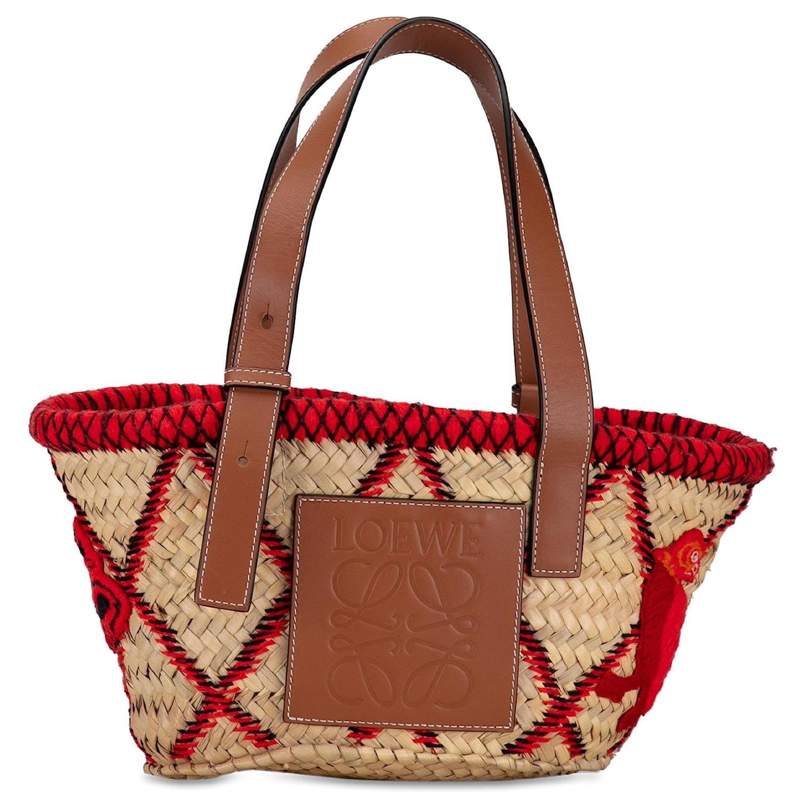 LOEWE Small Tier bestickter Rattan Basket Tote